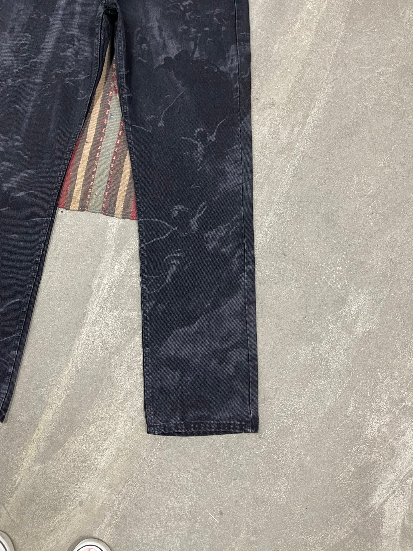 Phantom Wash Full Desenli Siyah Loose Fit Jean