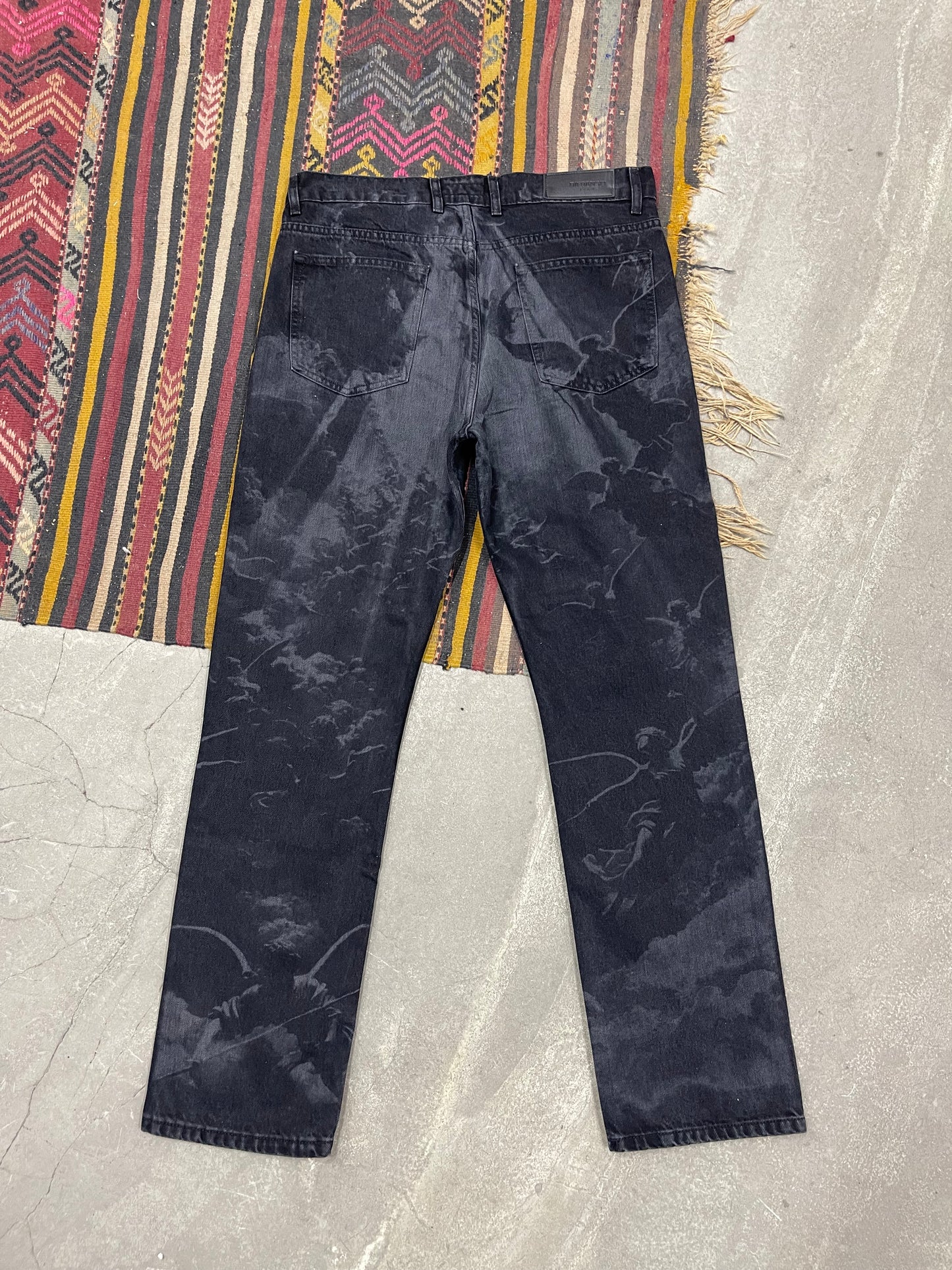 Phantom Wash Full Desenli Siyah Loose Fit Jean