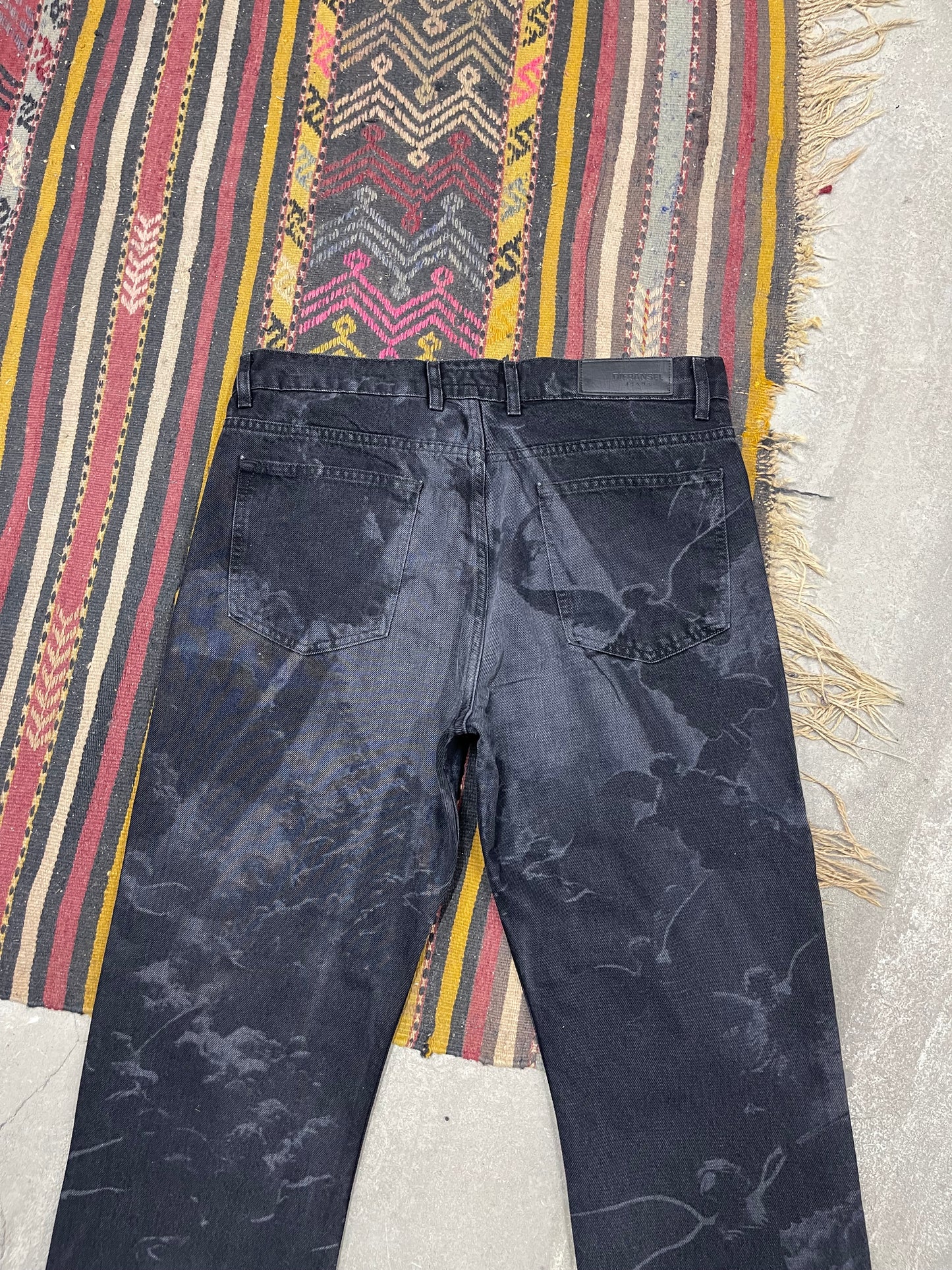 Phantom Wash Full Desenli Siyah Loose Fit Jean