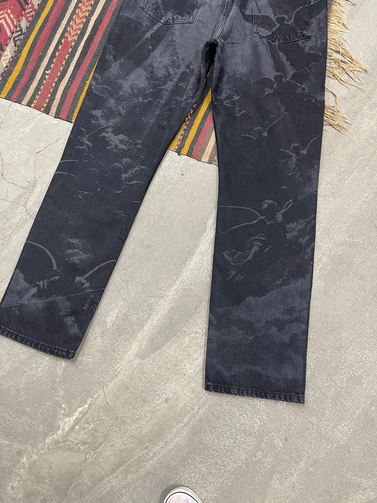 Phantom Wash Full Desenli Siyah Loose Fit Jean