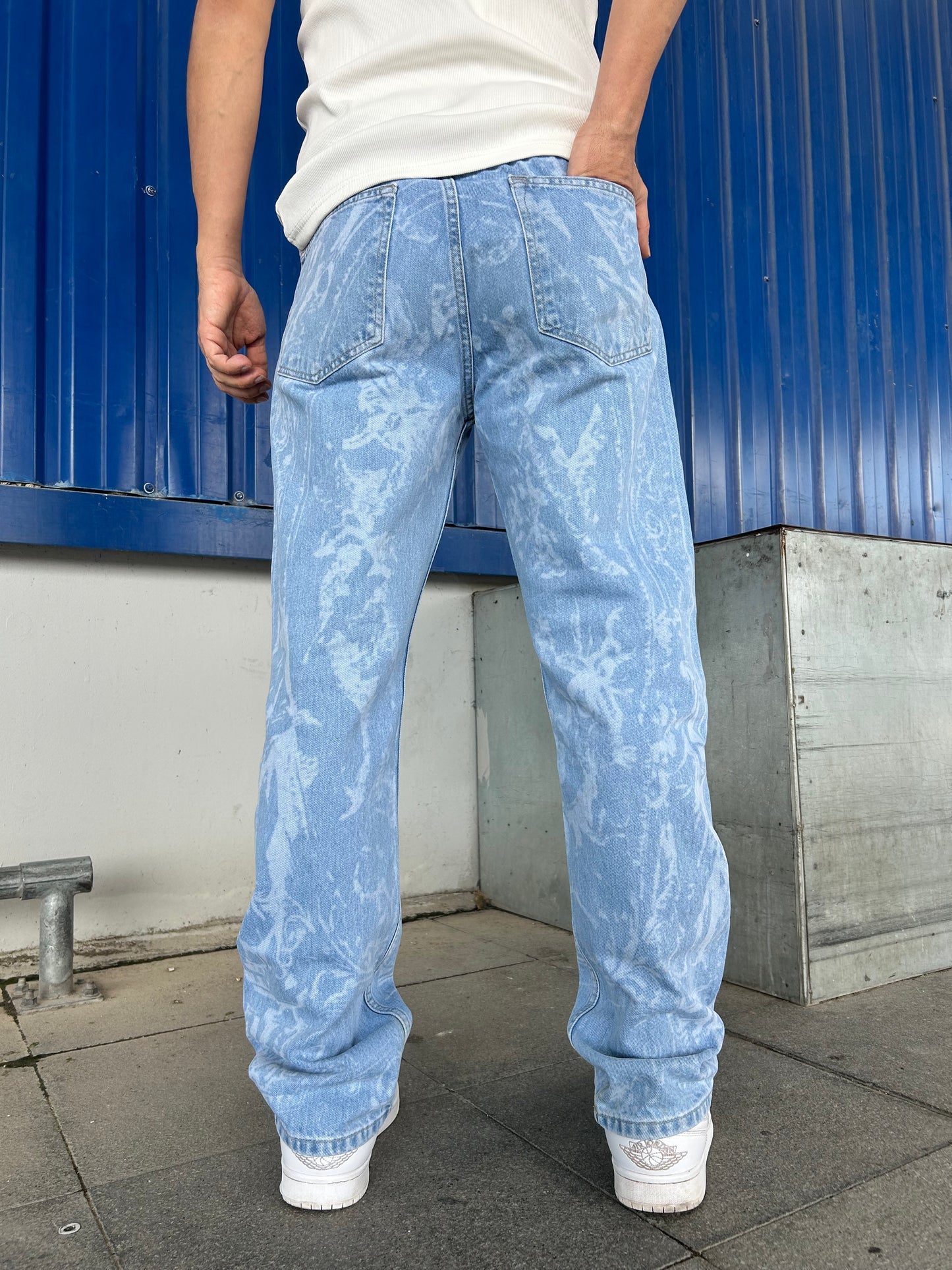 Mavi Full Lazer Desenli Bol Baggy Kalıp Premium Pantolon