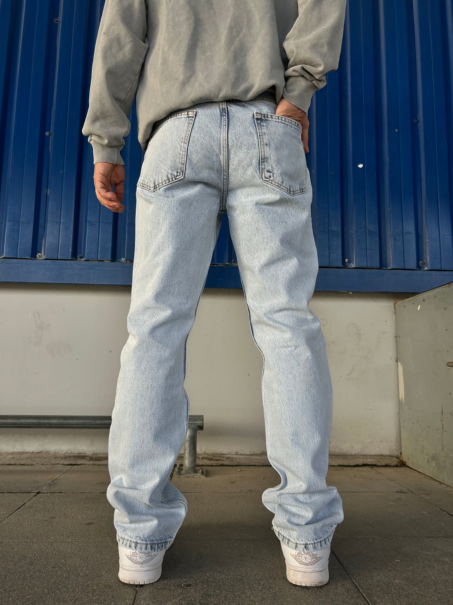 Açık Buz Mavisi Flame Tribal Nakış Detaylı Loose Fit Jean