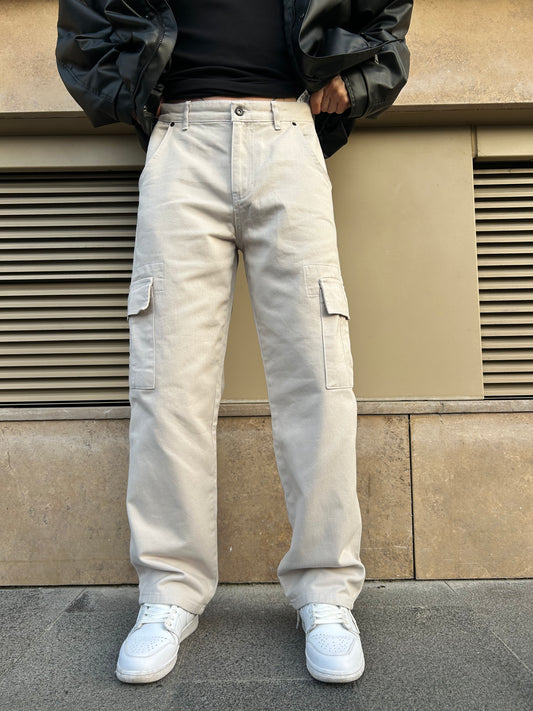 Double Cep Detay Taş Rengi Kargo Baggy