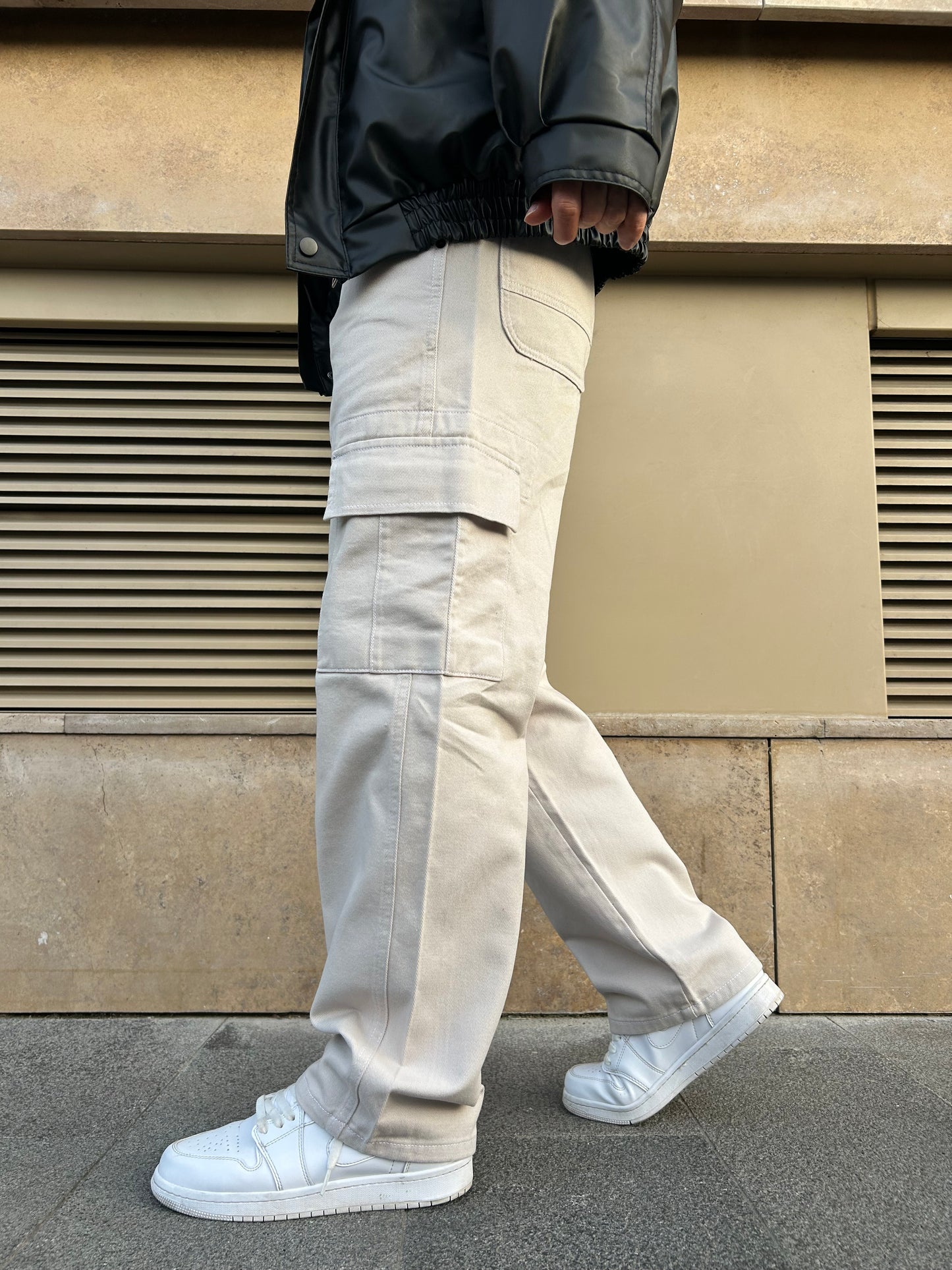Double Cep Detay Taş Rengi Kargo Baggy