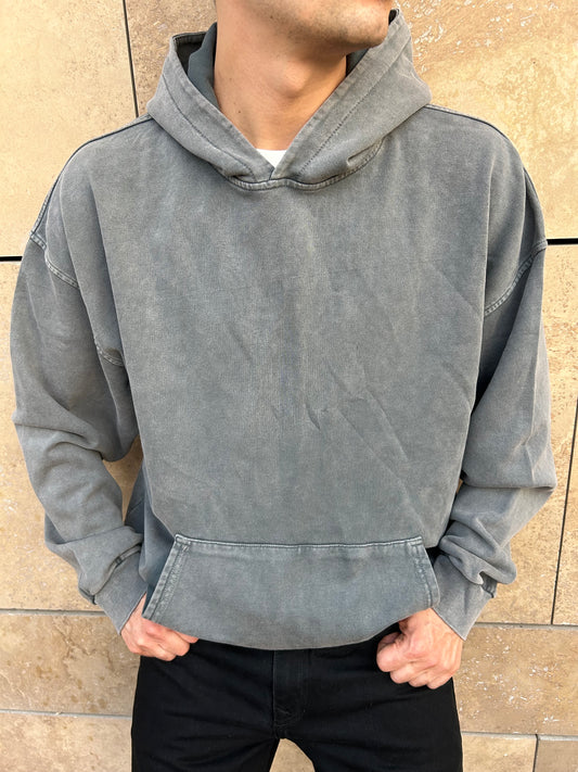 Gri Yıkamalı Kapüşonlu Oversize Sweatshirt