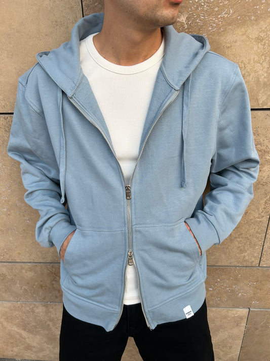 Bebe Mavisi Basic Çift Fermuar Oversize Zip Hoodie