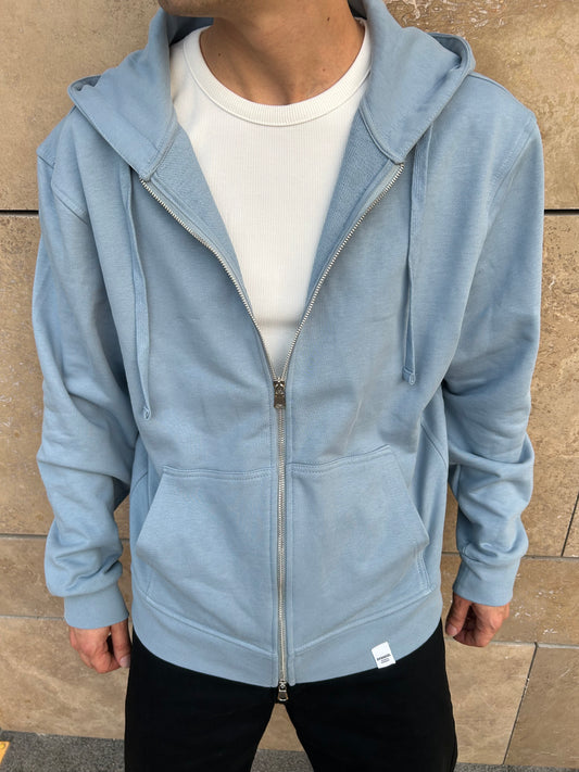 Bebe Mavisi Basic Çift Fermuar Oversize Zip Hoodie