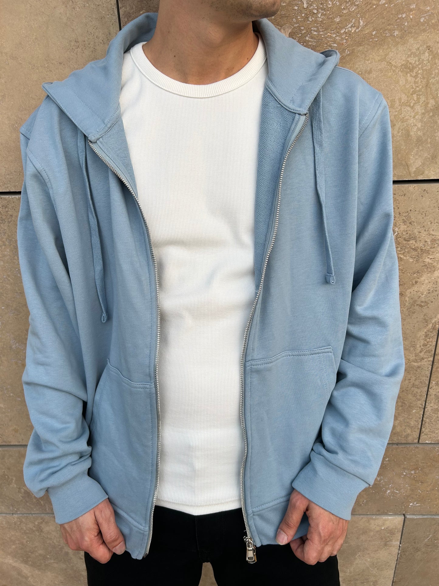 Bebe Mavisi Basic Çift Fermuar Oversize Zip Hoodie