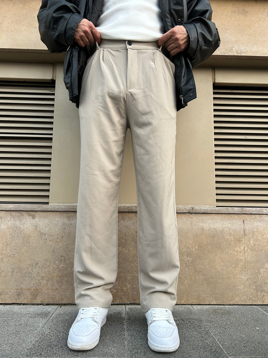 Bej Bol Kalıp Kumaş Pantolon