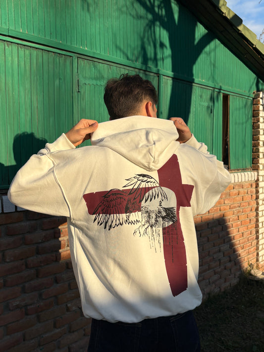 Beyaz Unisex Baskılı Oversize Hoodie