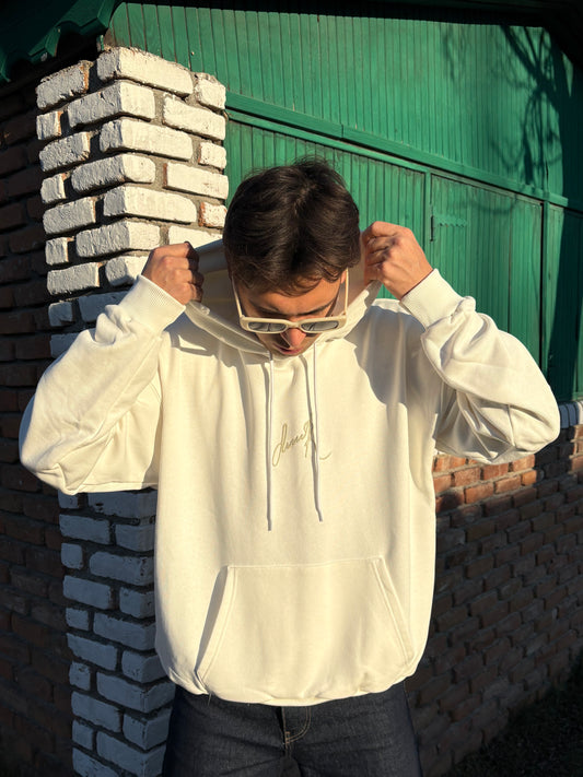 Beyaz Unisex Baskılı Oversize Hoodie