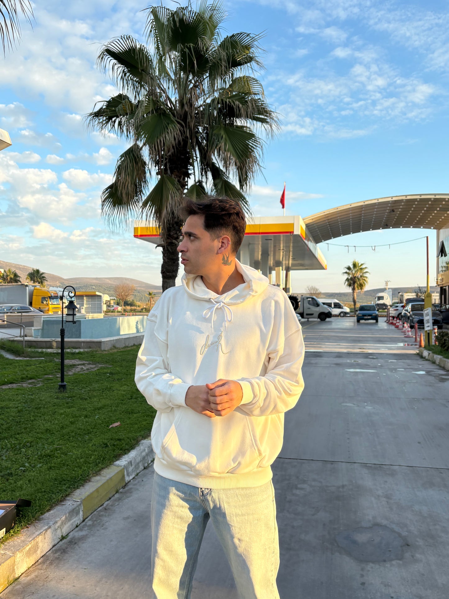 Oversize Nakışlı Kapüşonlu Sweatshirt