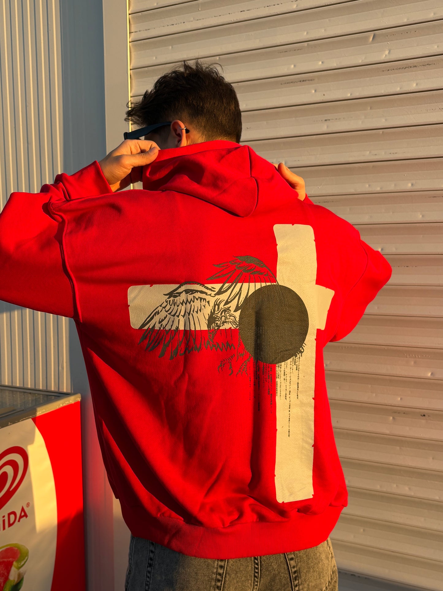 Kırmızı Unisex Baskılı Oversize Hoodie