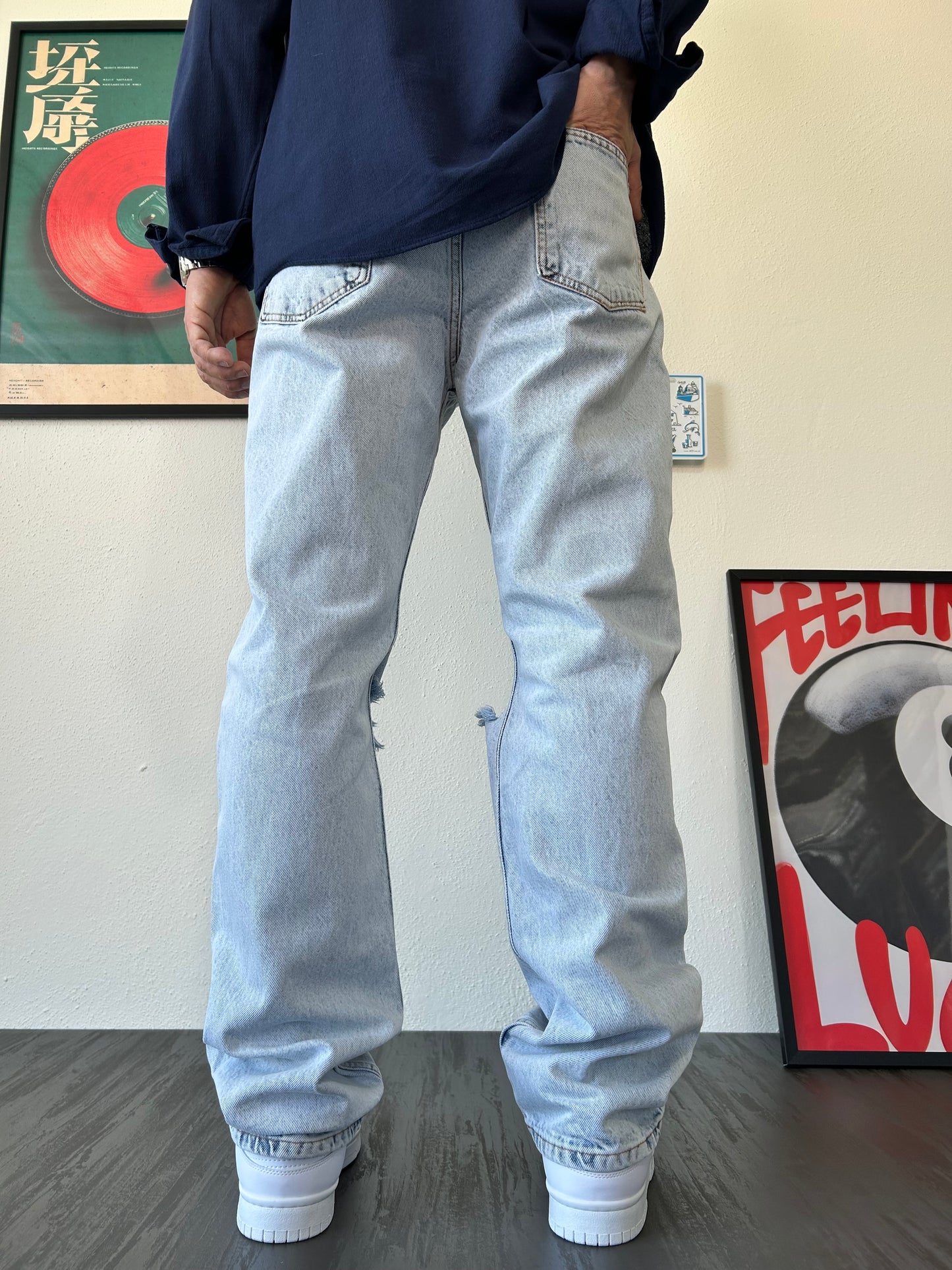 Buz Mavisi Dizi Yırtık Baggy Jean