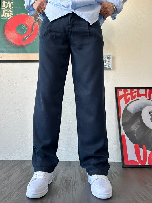 Vintage Pileli Lacivert Kumaş Pantolon