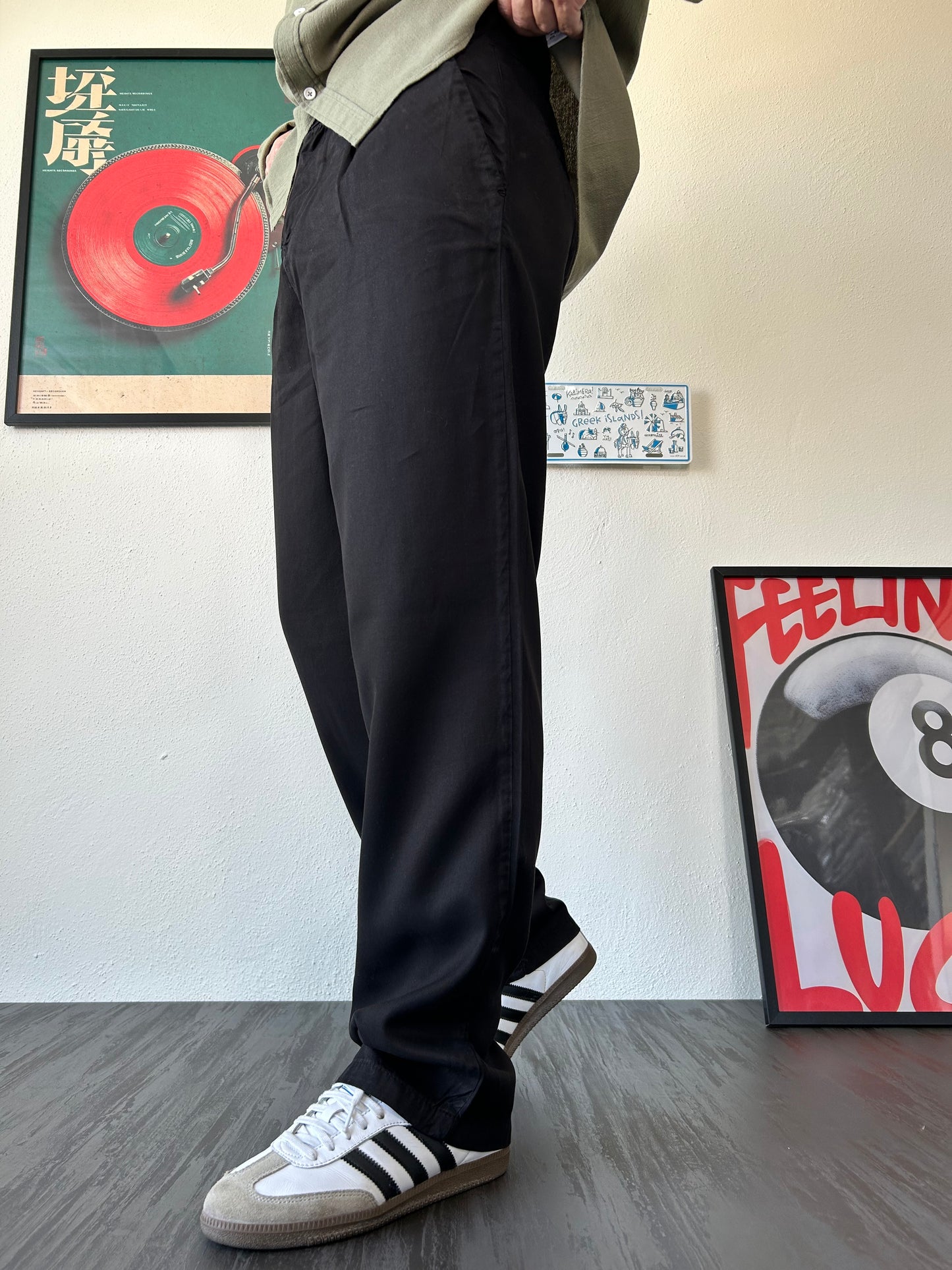 Vintage Pileli Siyah Kumaş Pantolon