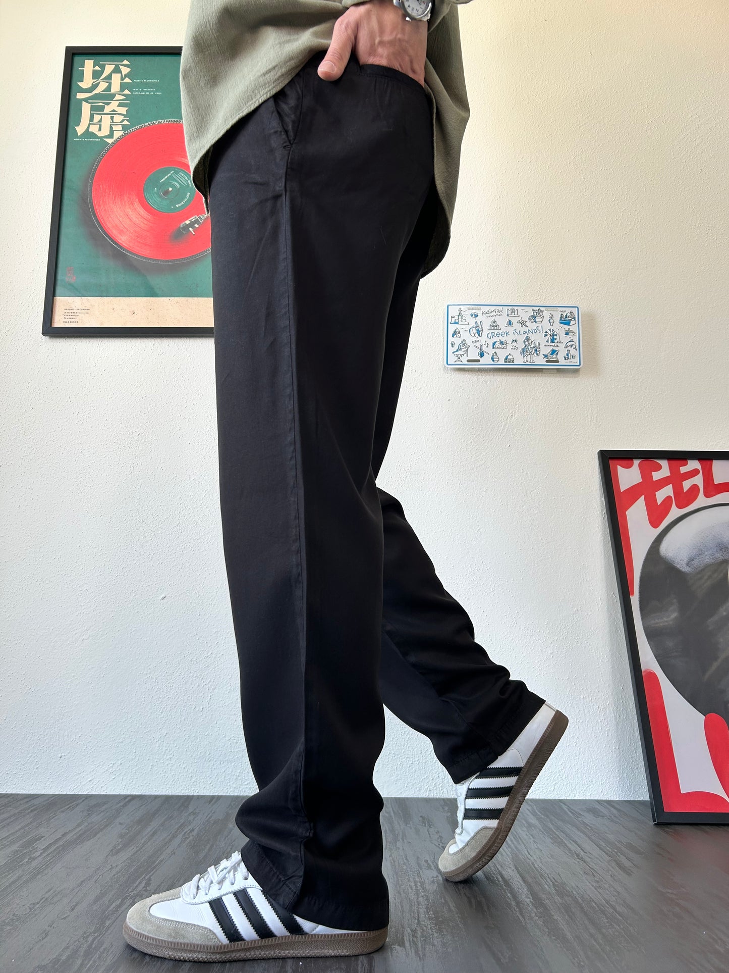 Vintage Pileli Siyah Kumaş Pantolon
