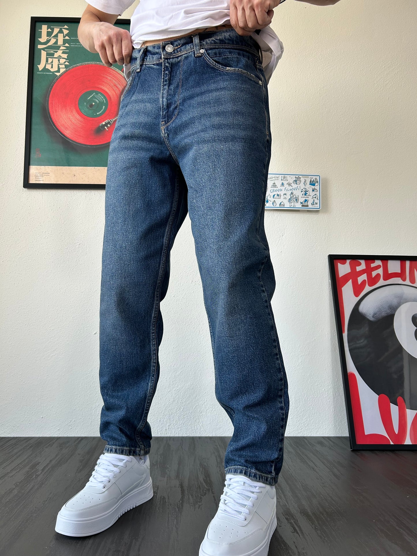 Eskitme Mavi Rahat Kalıp Boyfriend Jean Pantolon K-12