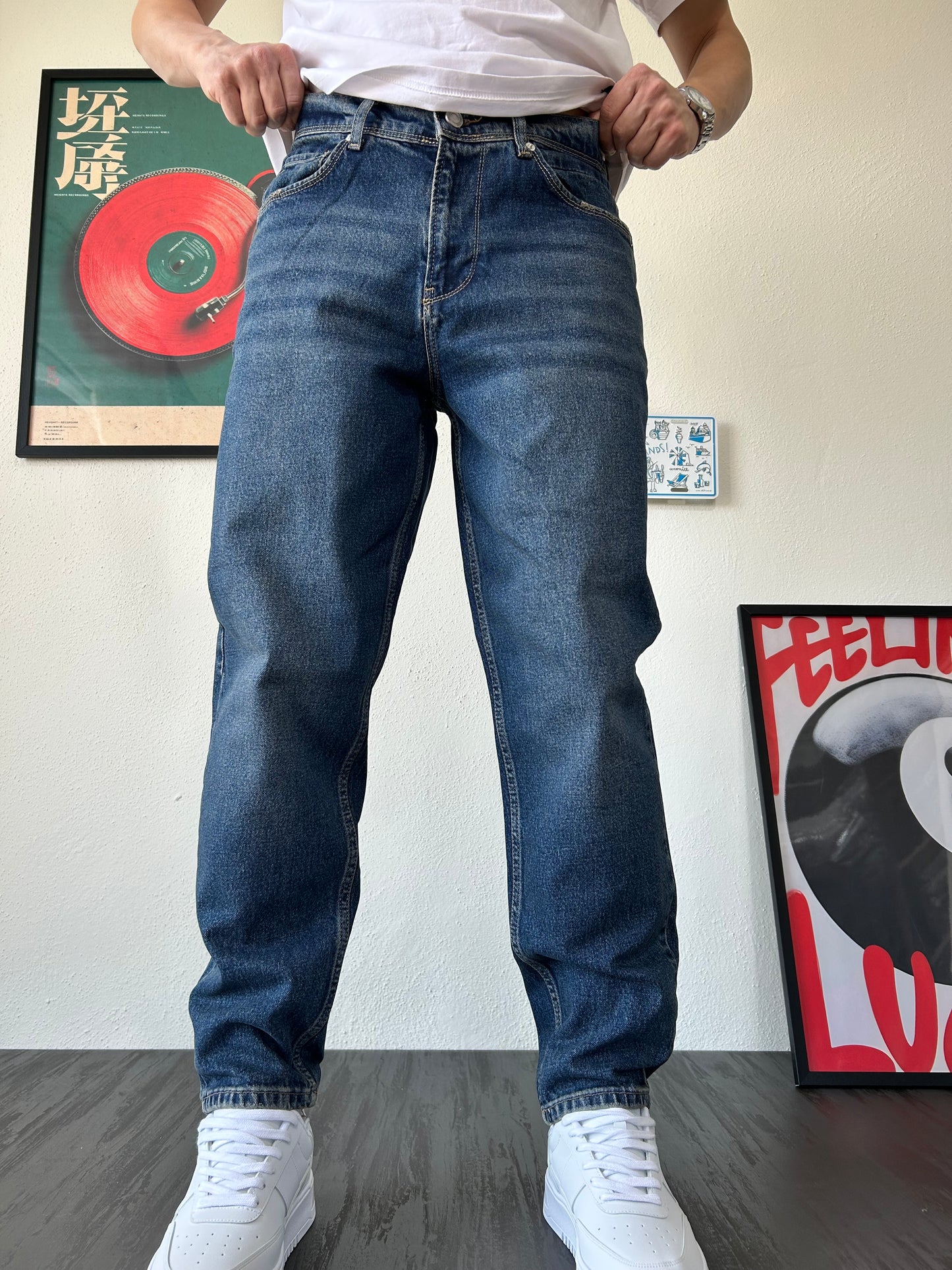 Eskitme Mavi Rahat Kalıp Boyfriend Jean Pantolon K-12