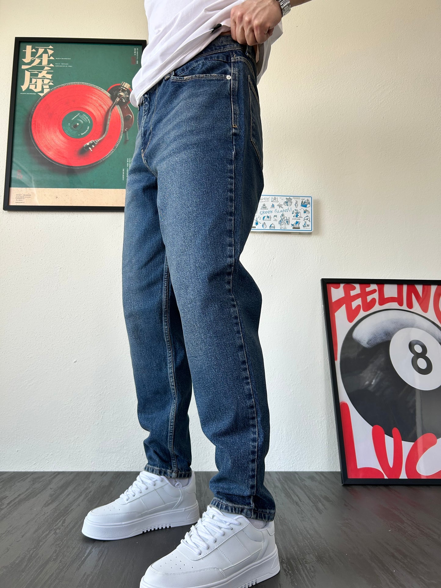 Eskitme Mavi Rahat Kalıp Boyfriend Jean Pantolon K-12