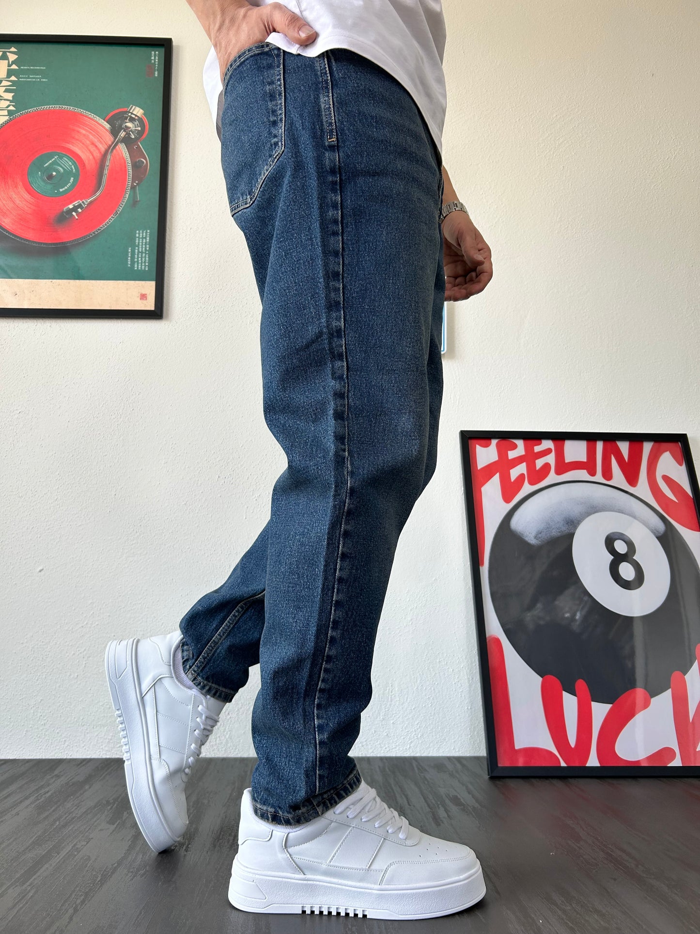 Eskitme Mavi Rahat Kalıp Boyfriend Jean Pantolon K-12