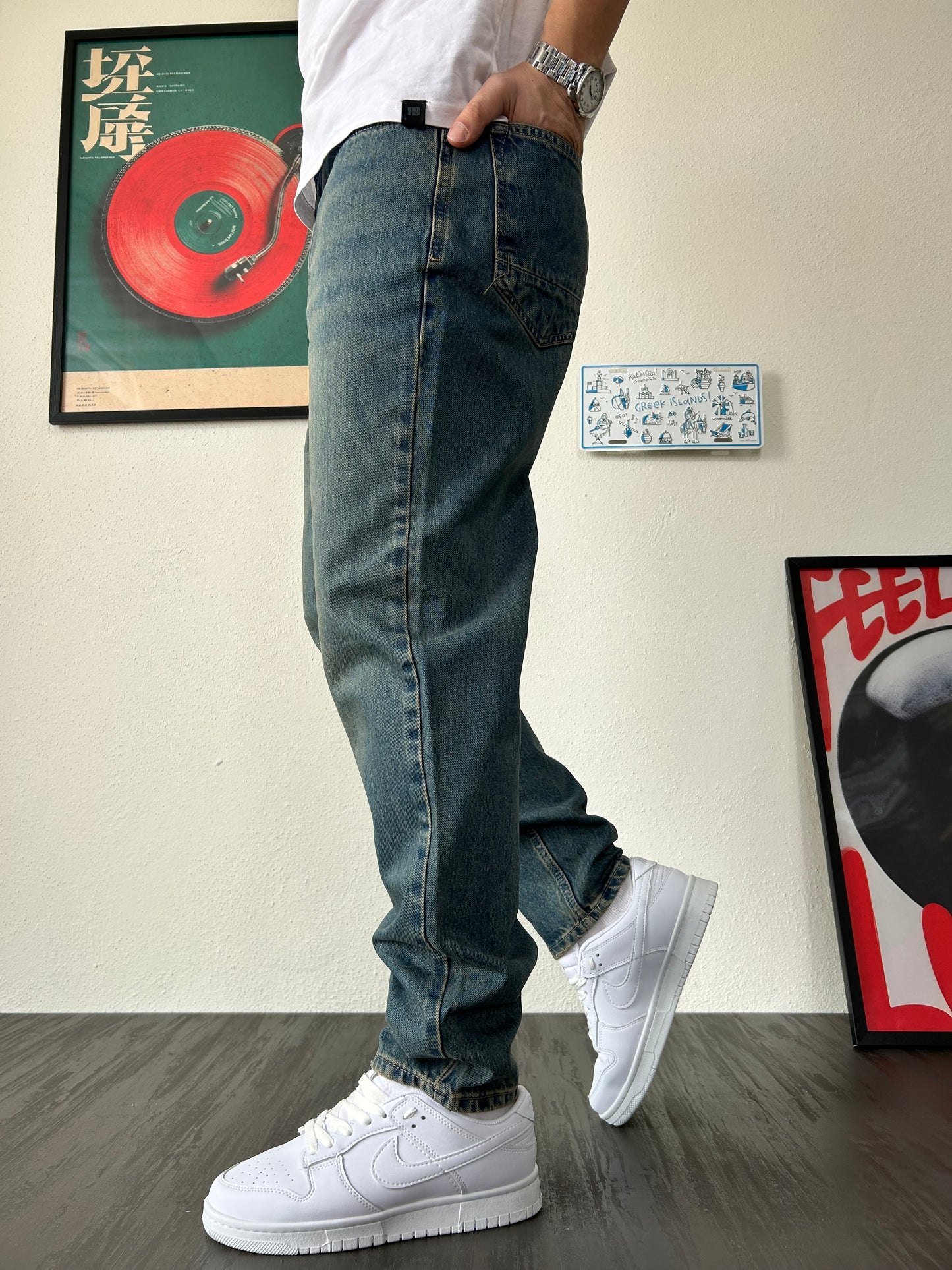 Rahat Kalıp Eskitme Yeşil Boyfriend Jean K-14