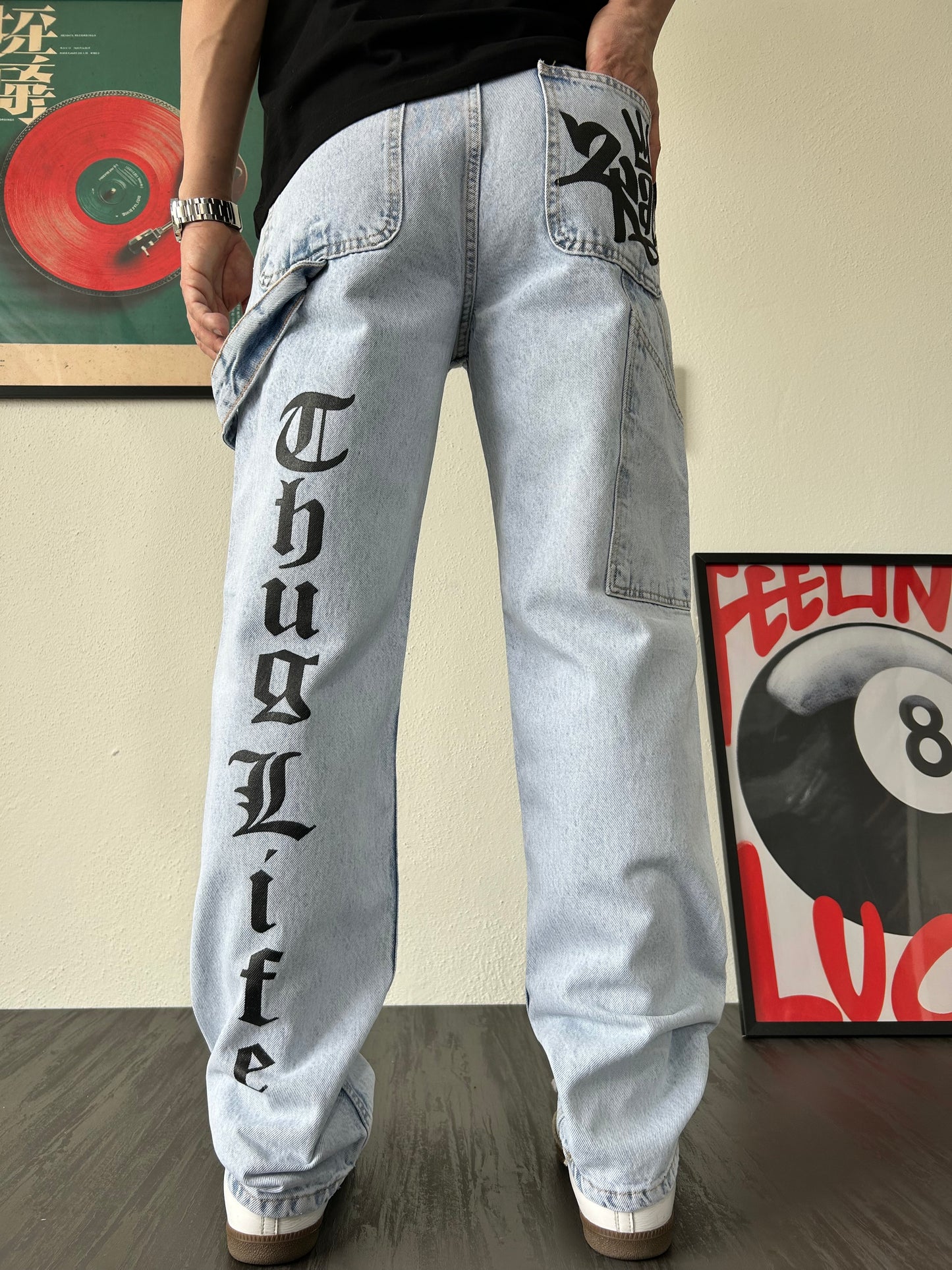 2PAC Baskılı Buz Mavi Baggy Jean