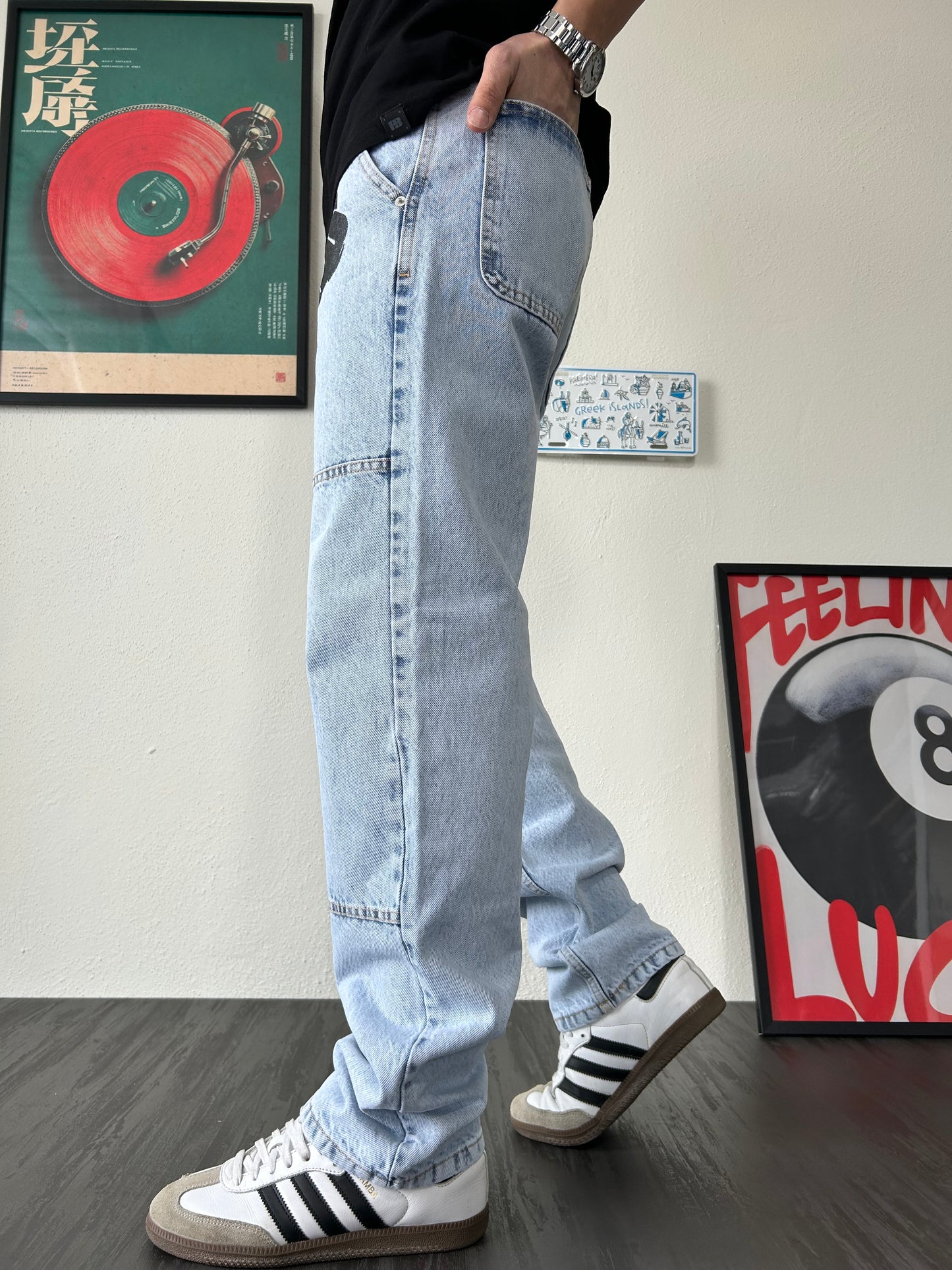 Break The Rules Baskılı Buz Mavi Baggy Jean