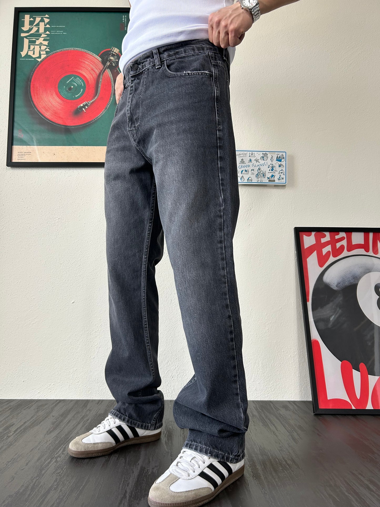 Siyah Yıkamalı Taşlamalı Baggy Jean