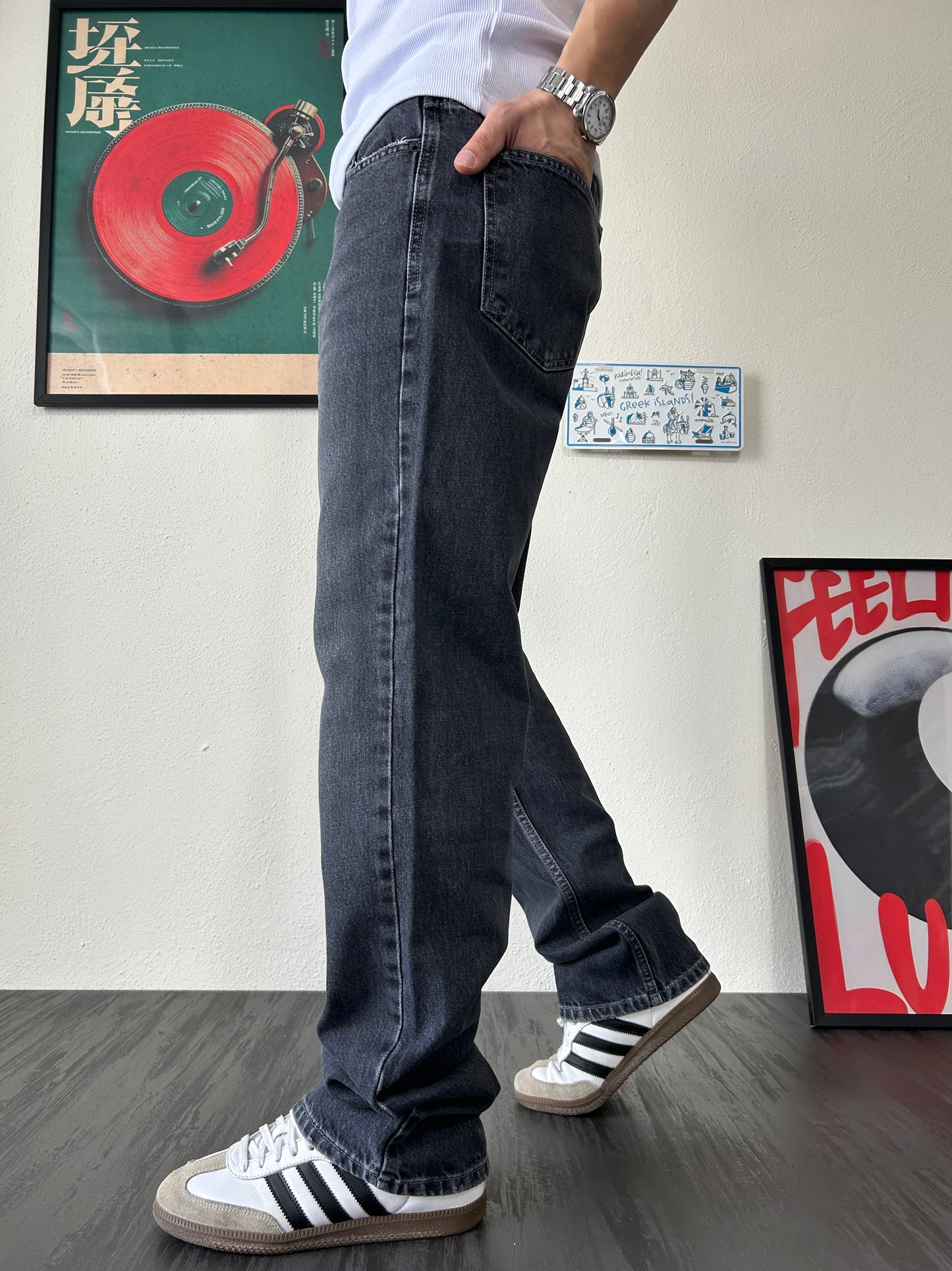 Siyah Yıkamalı Taşlamalı Baggy Jean