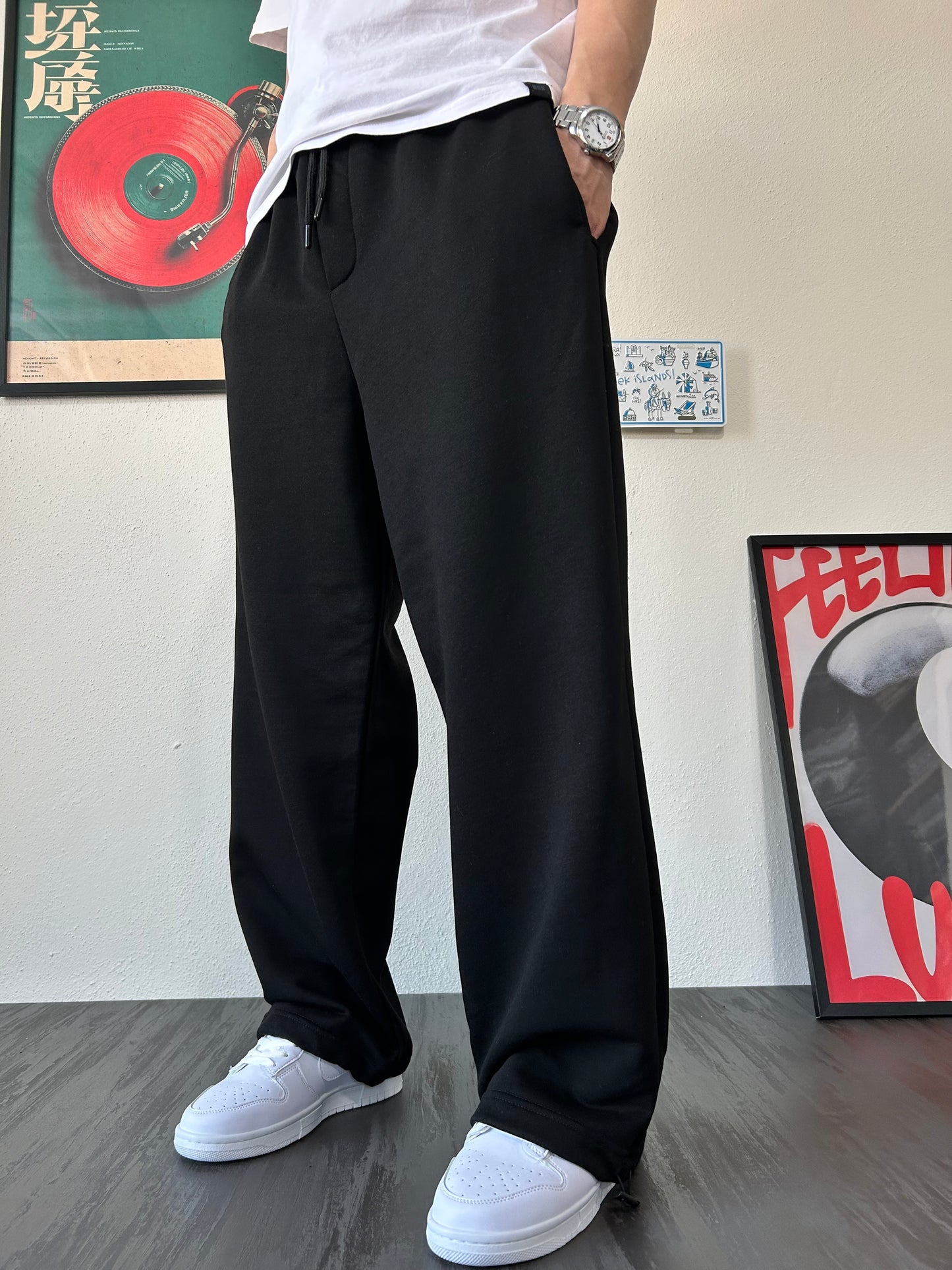 Siyah Premium Ayarlanabilir Paça Oversize Eşofman Altı