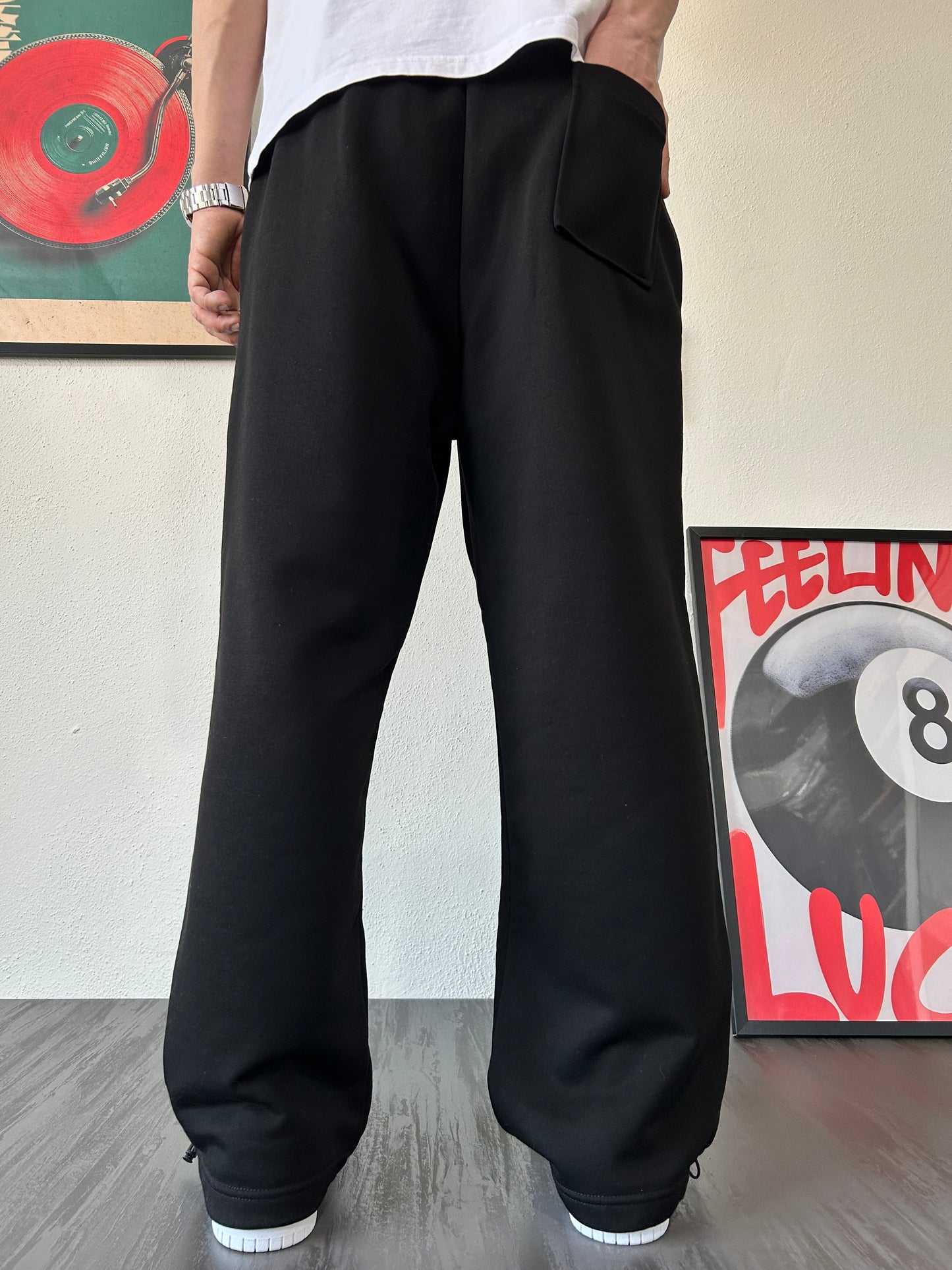 Siyah Premium Ayarlanabilir Paça Oversize Eşofman Altı