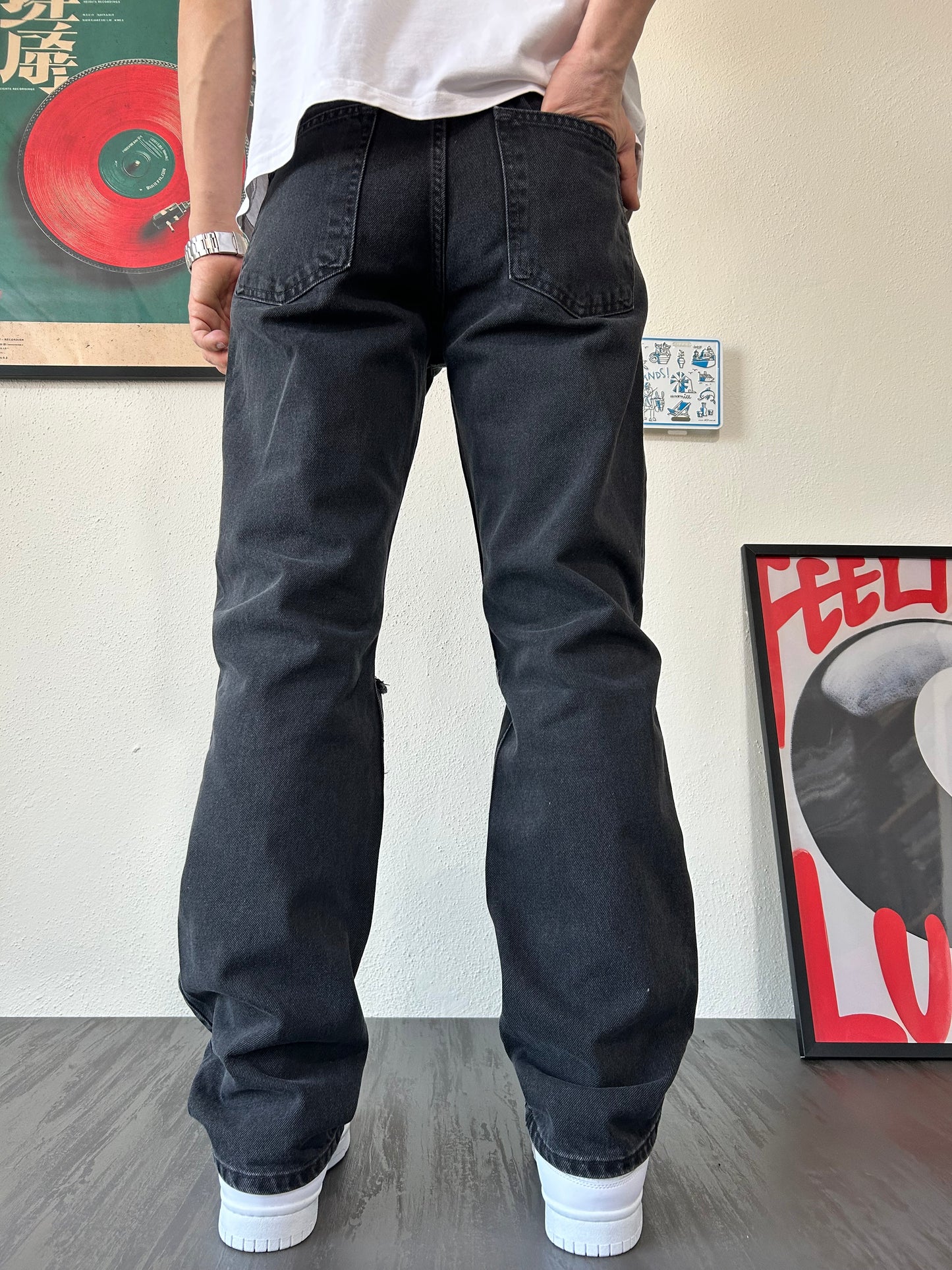 Dizi Yırtık Lazer Detay Füme Loose Fit Jean