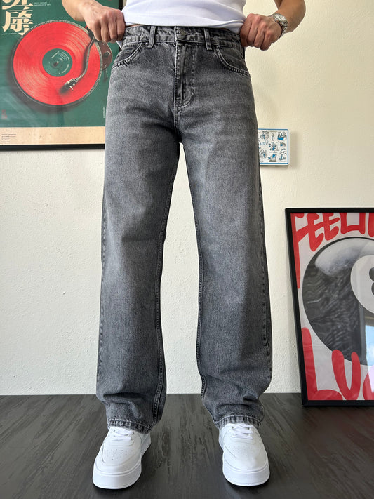 Baggy Fit Yıkamalı Gri Jean KV5