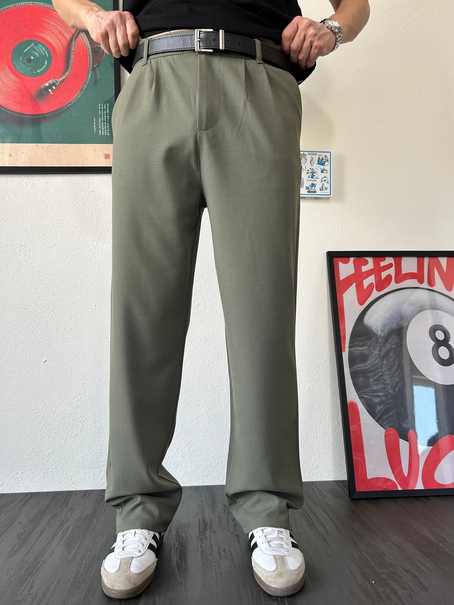 Erkek Baggy Fit Beli Lastikli Rahat Pantolon Haki