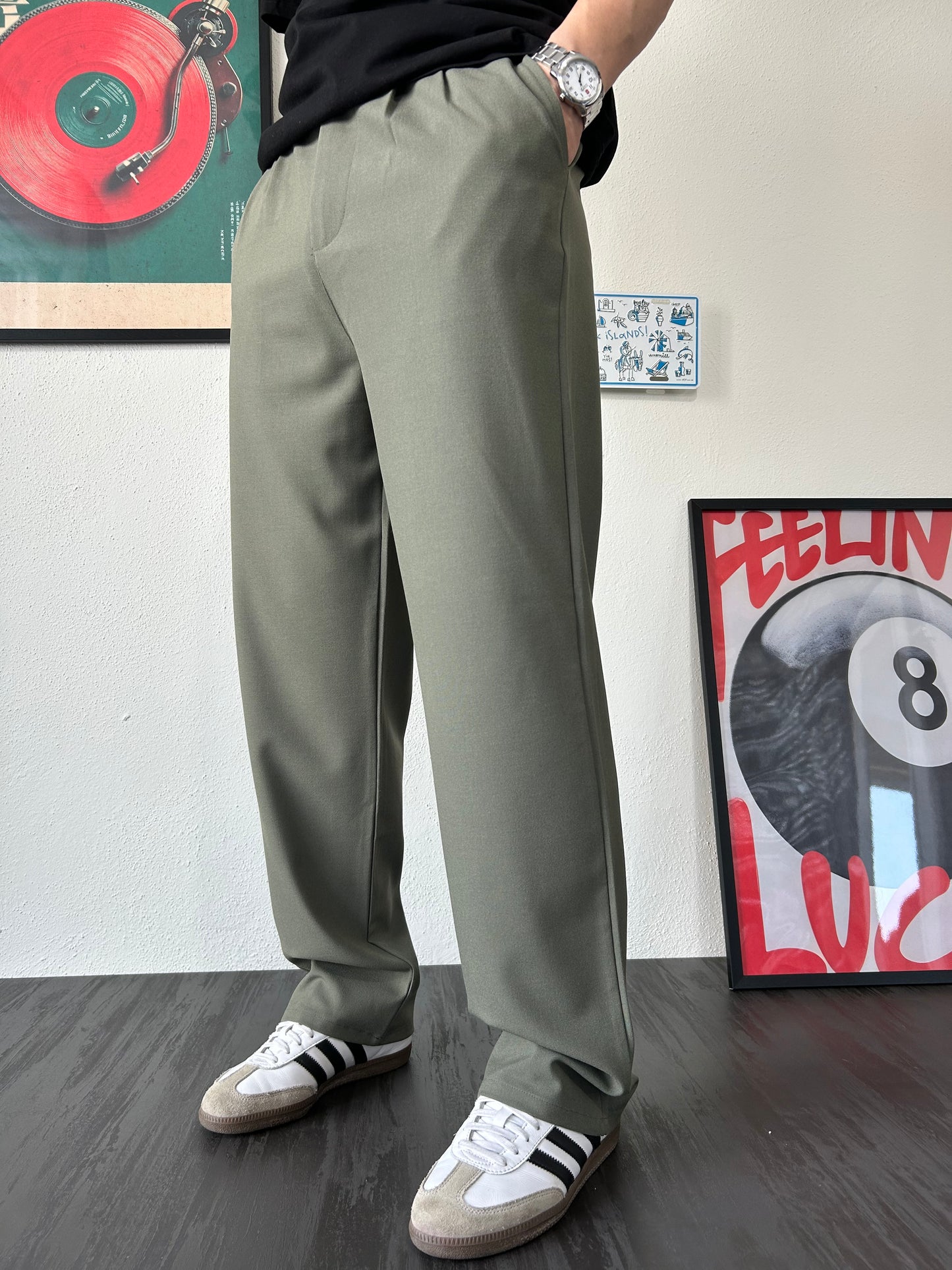 Erkek Baggy Fit Beli Lastikli Rahat Pantolon Haki