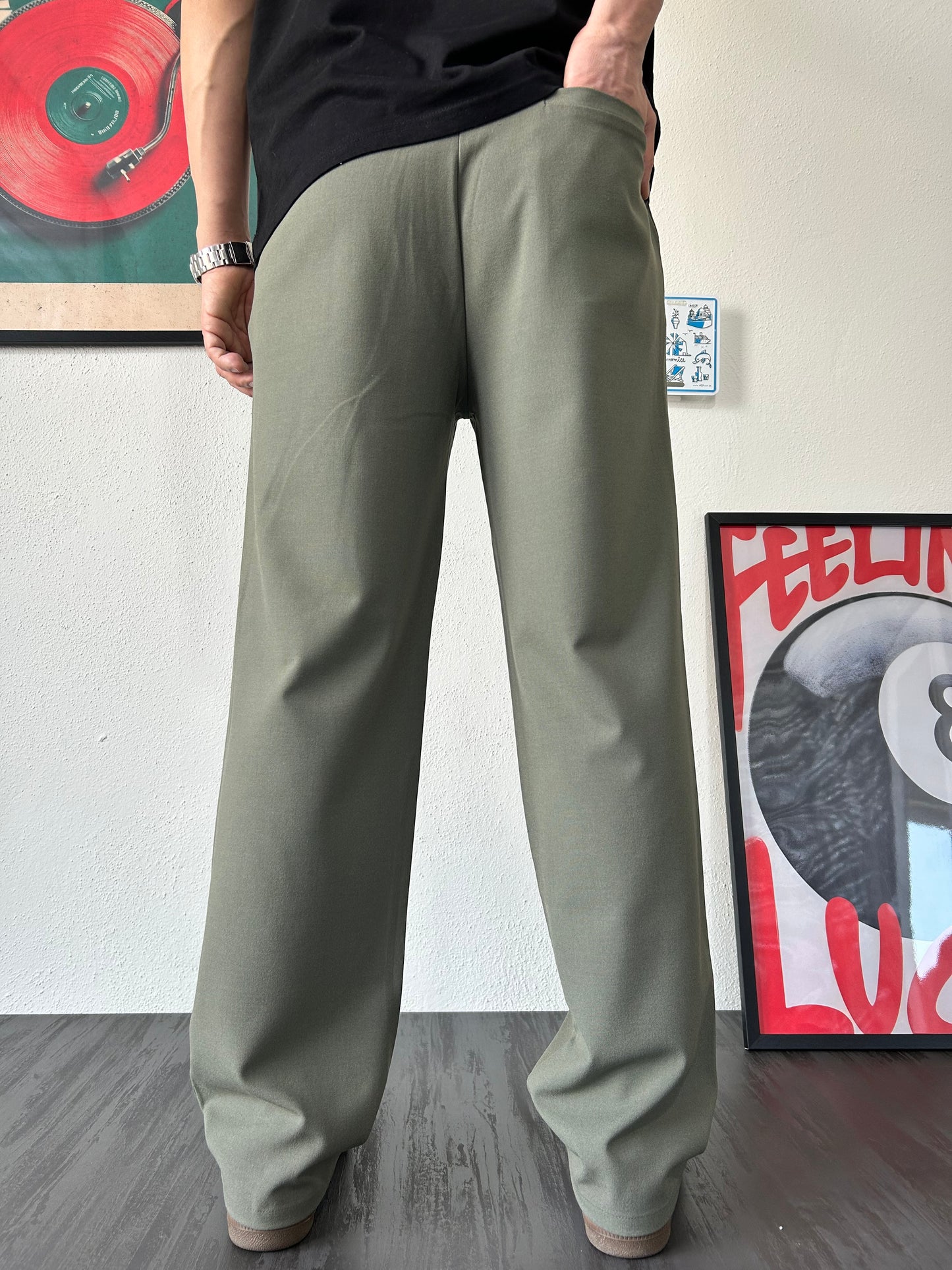 Erkek Baggy Fit Beli Lastikli Rahat Pantolon Haki