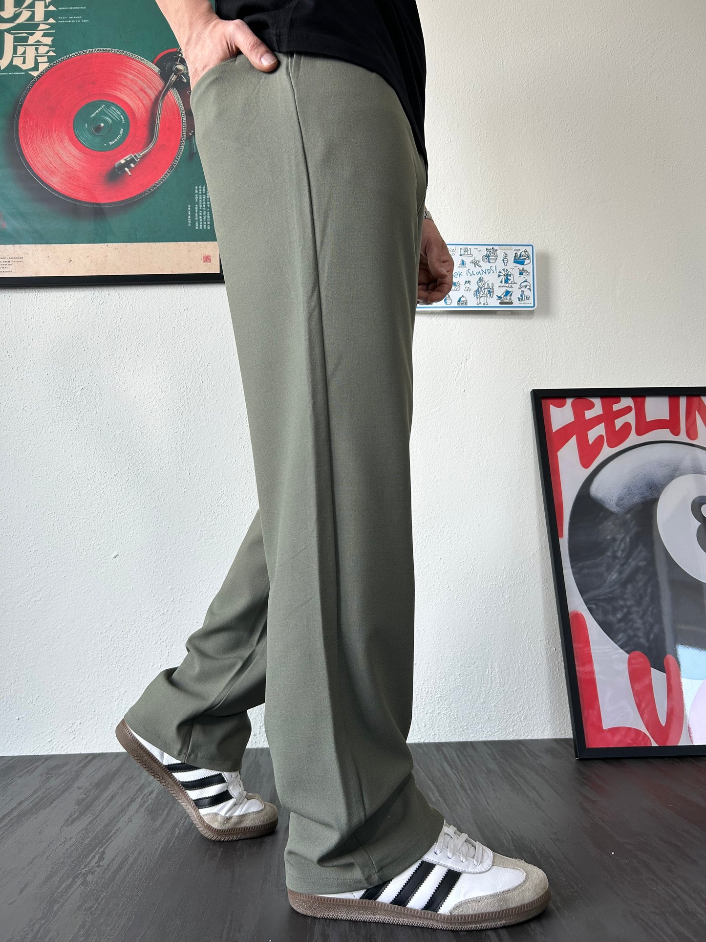 Erkek Baggy Fit Beli Lastikli Rahat Pantolon Haki