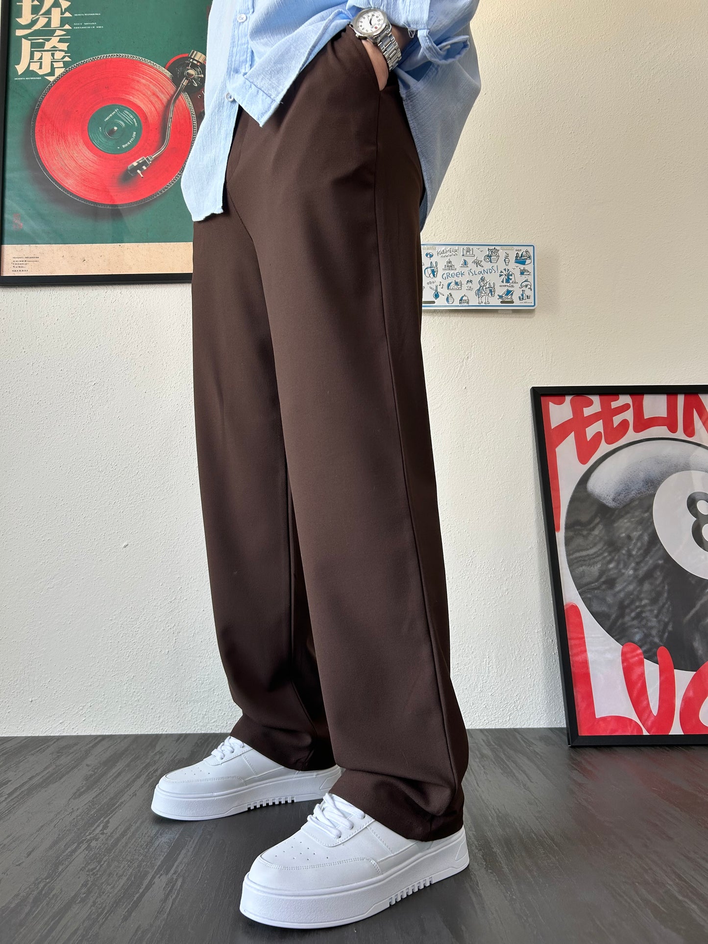 Erkek Baggy Fit Beli Lastikli Rahat Pantolon Kahverengi
