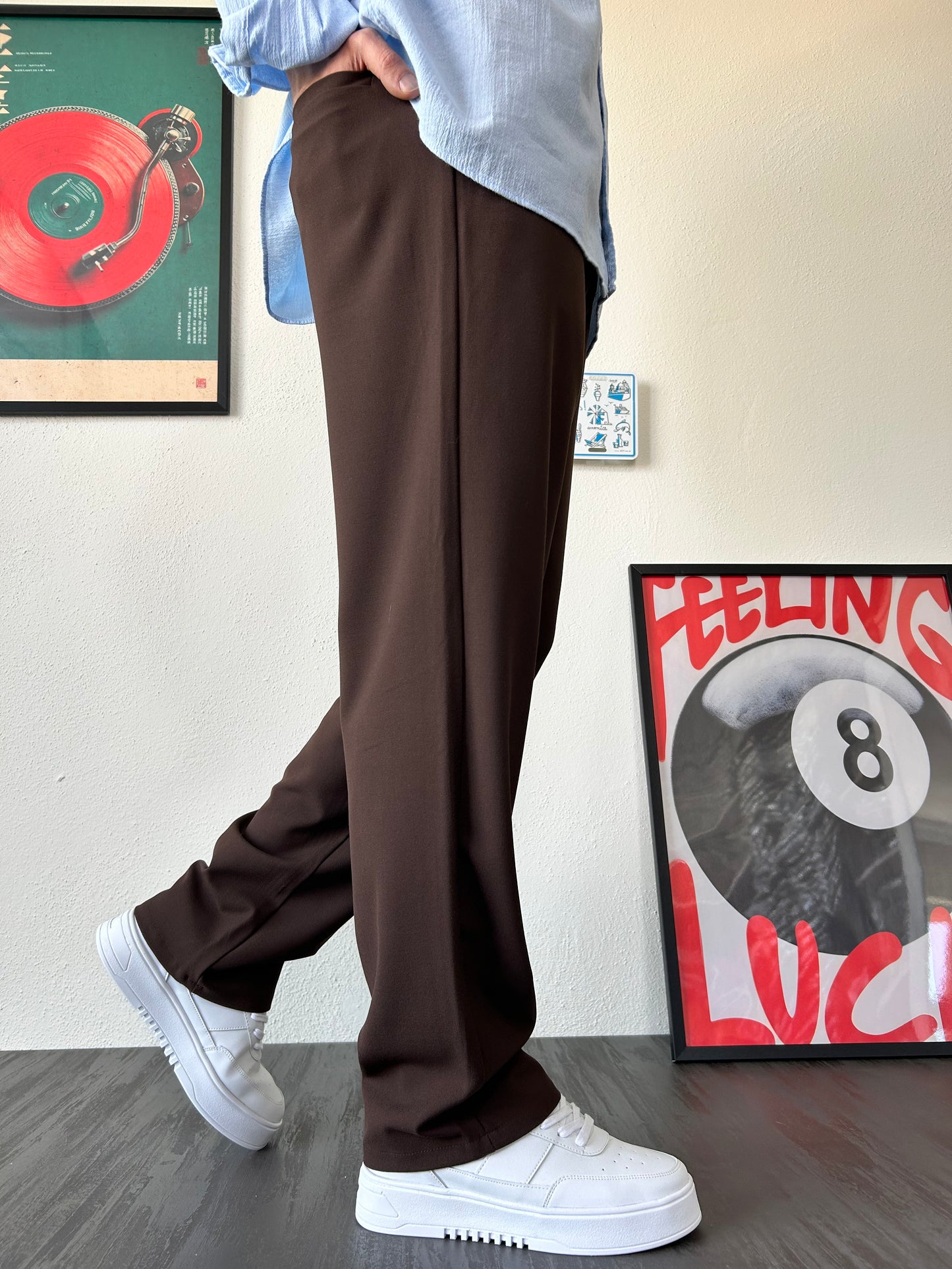 Erkek Baggy Fit Beli Lastikli Rahat Pantolon Kahverengi