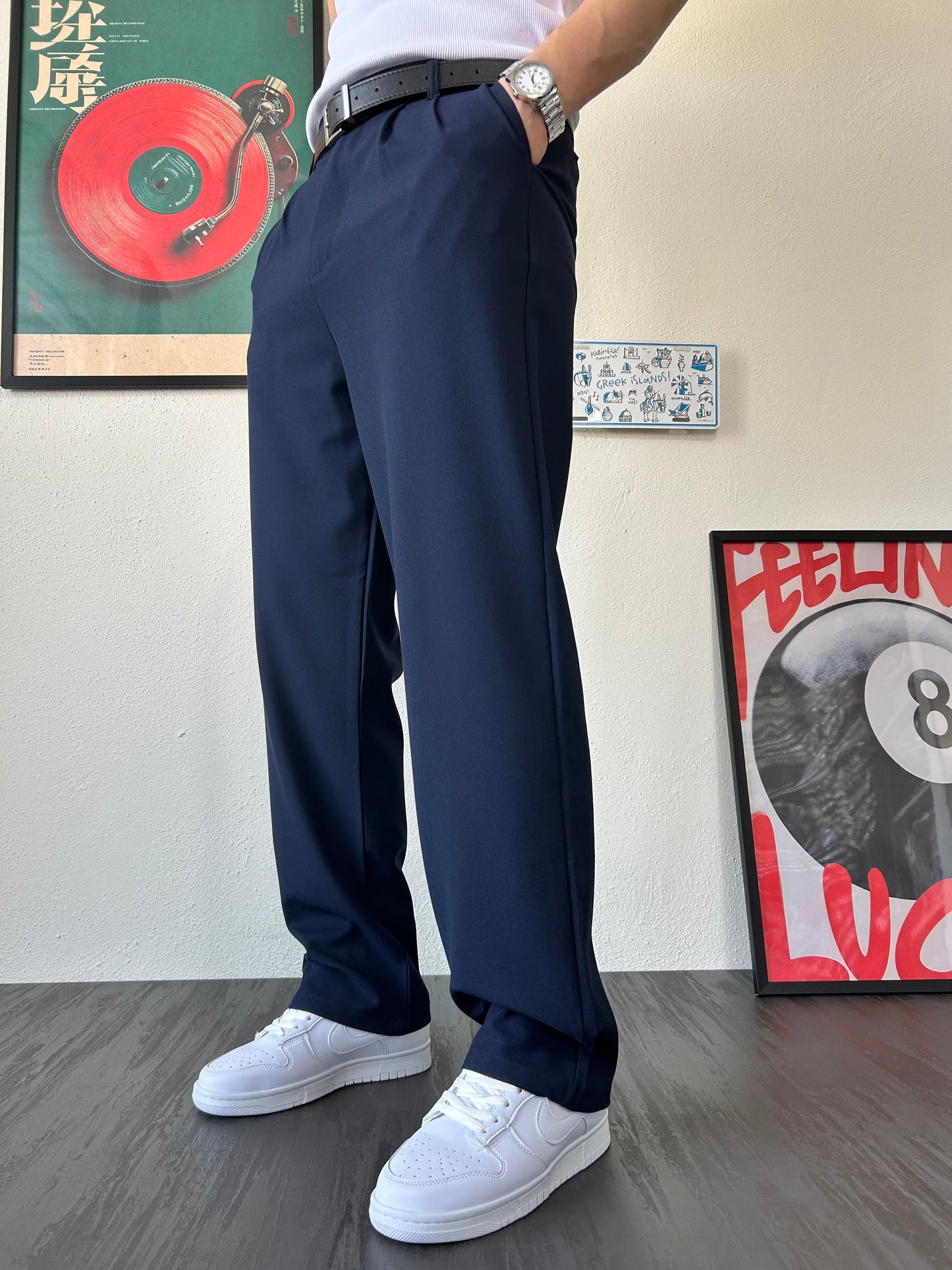 Erkek Baggy Fit Beli Lastikli Rahat Pantolon Lacivert