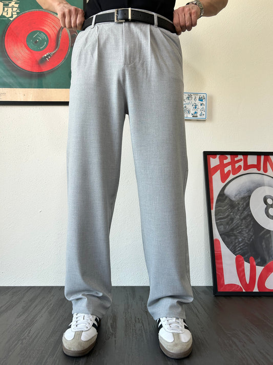 Erkek Baggy Fit Beli Lastikli Rahat Pantolon Gri Melanj
