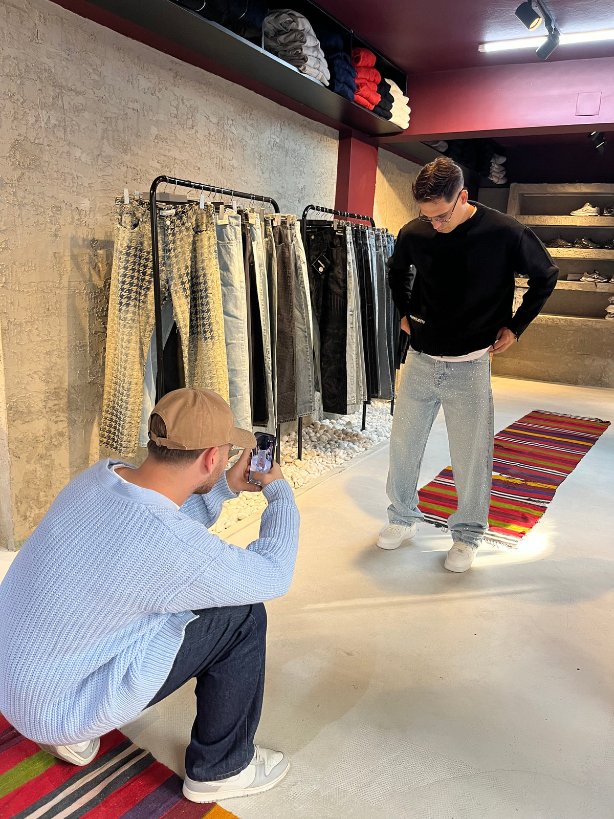 Taş İşlemeli Buz Mavi Baggy Jean