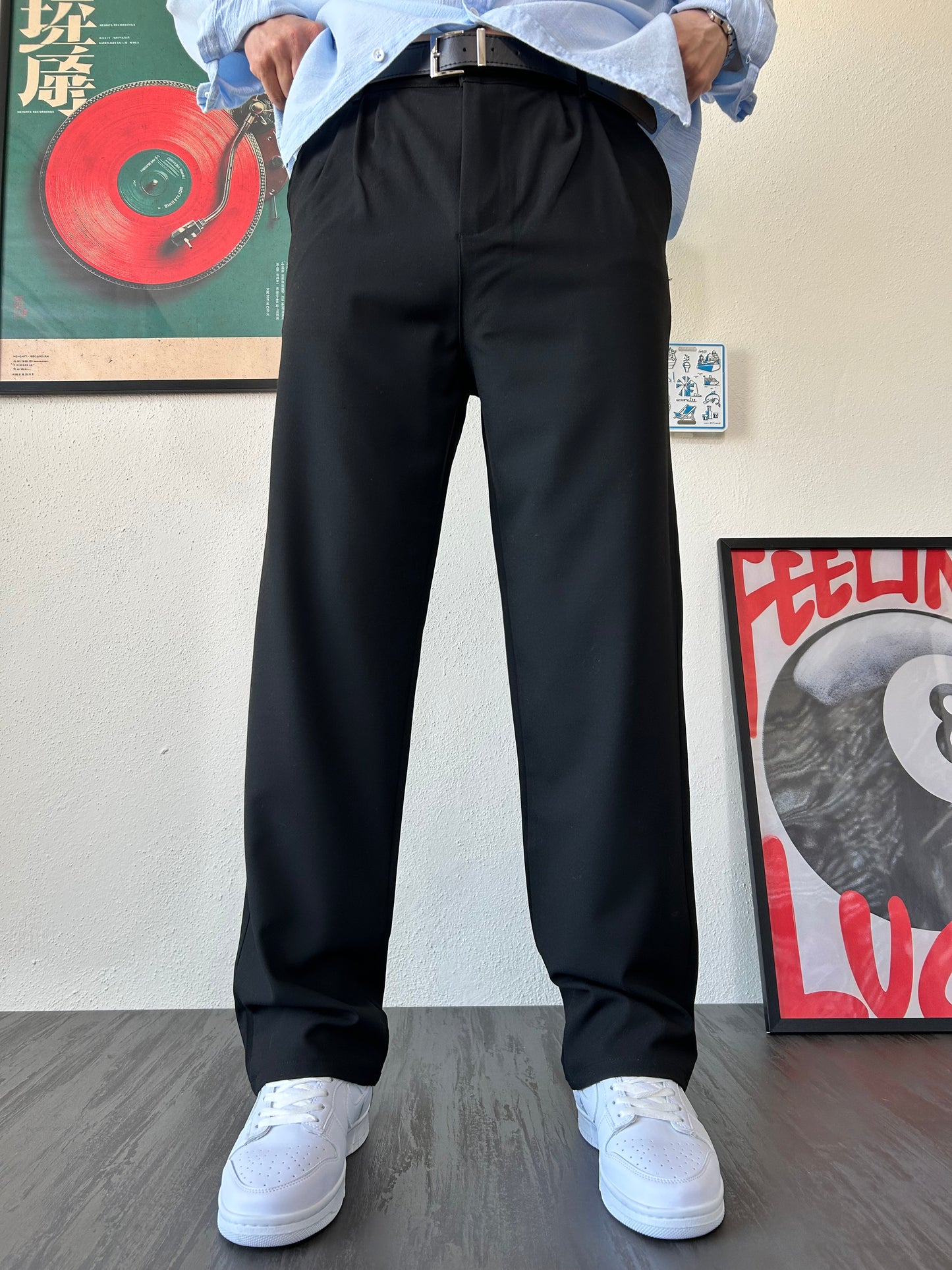 Erkek Baggy Fit Beli Lastikli Rahat Pantolon Siyah