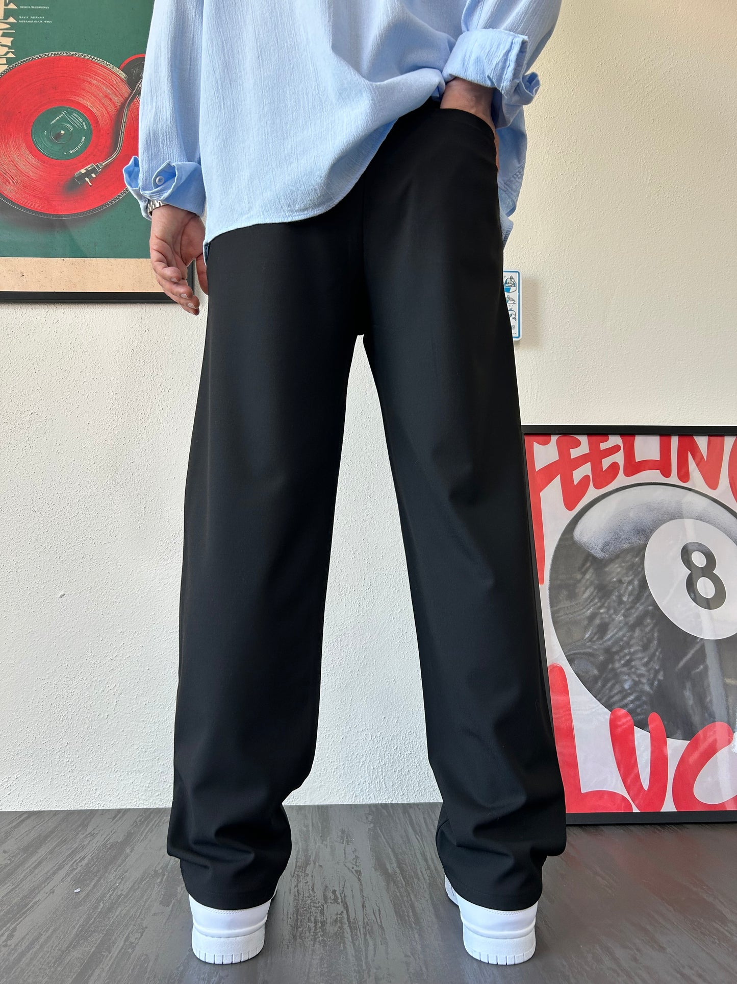 Erkek Baggy Fit Beli Lastikli Rahat Pantolon Siyah