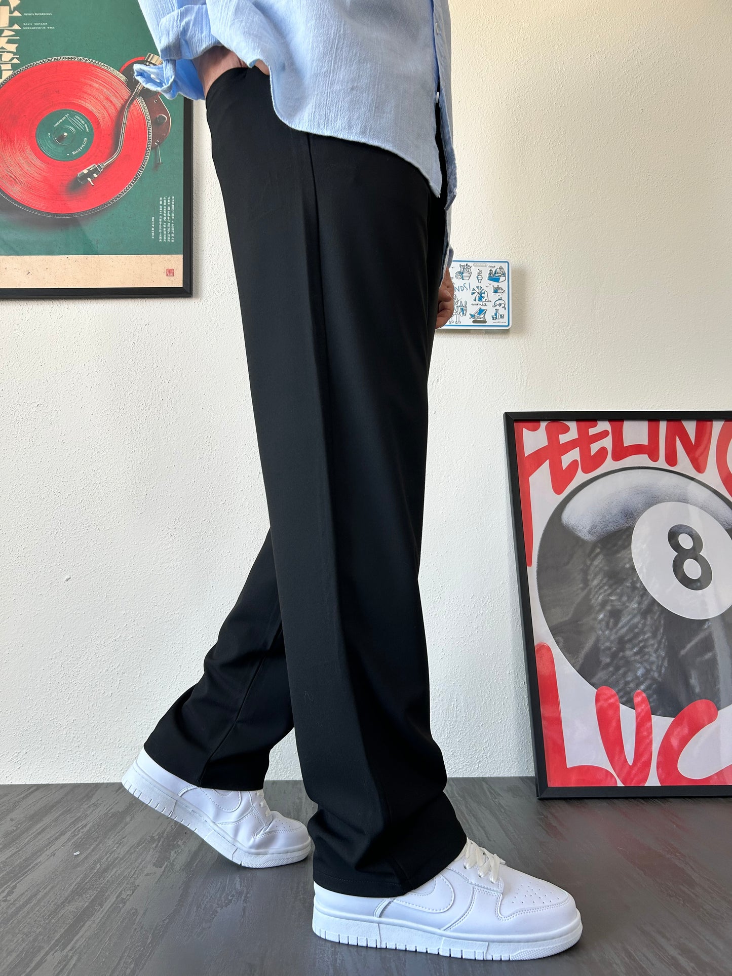 Erkek Baggy Fit Beli Lastikli Rahat Pantolon Siyah