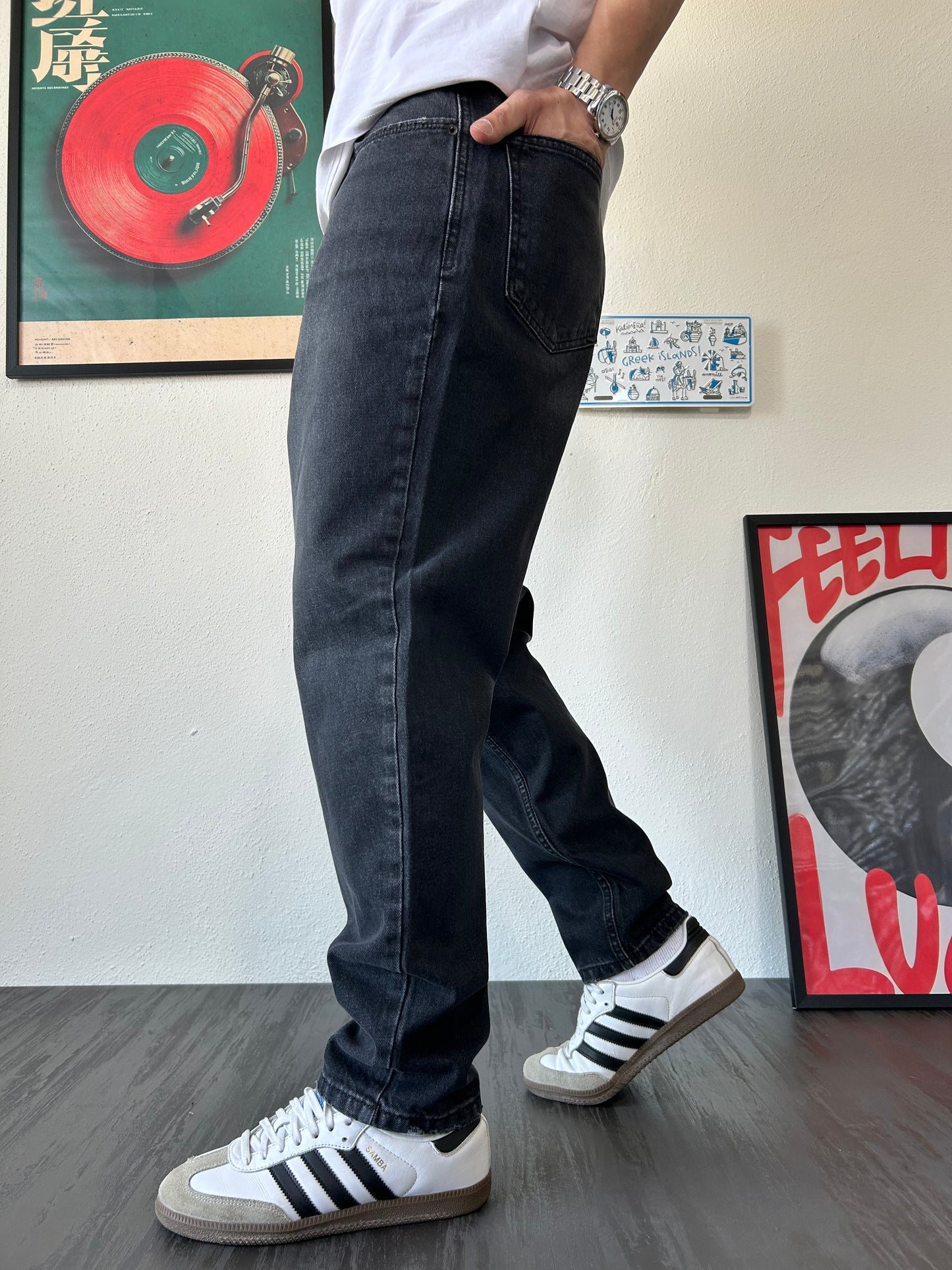 Siyah Yıkamalı Rahat Kalıp Boyfriend Jean