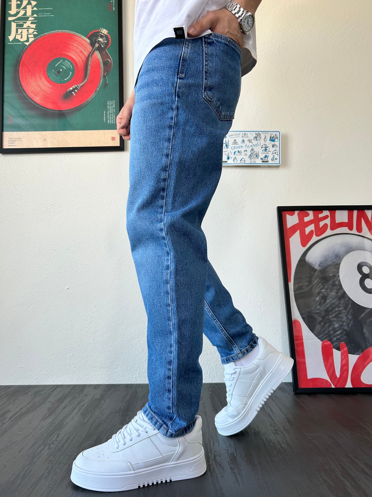 Mavi Yıkamalı Efektli Boyfriend Jean