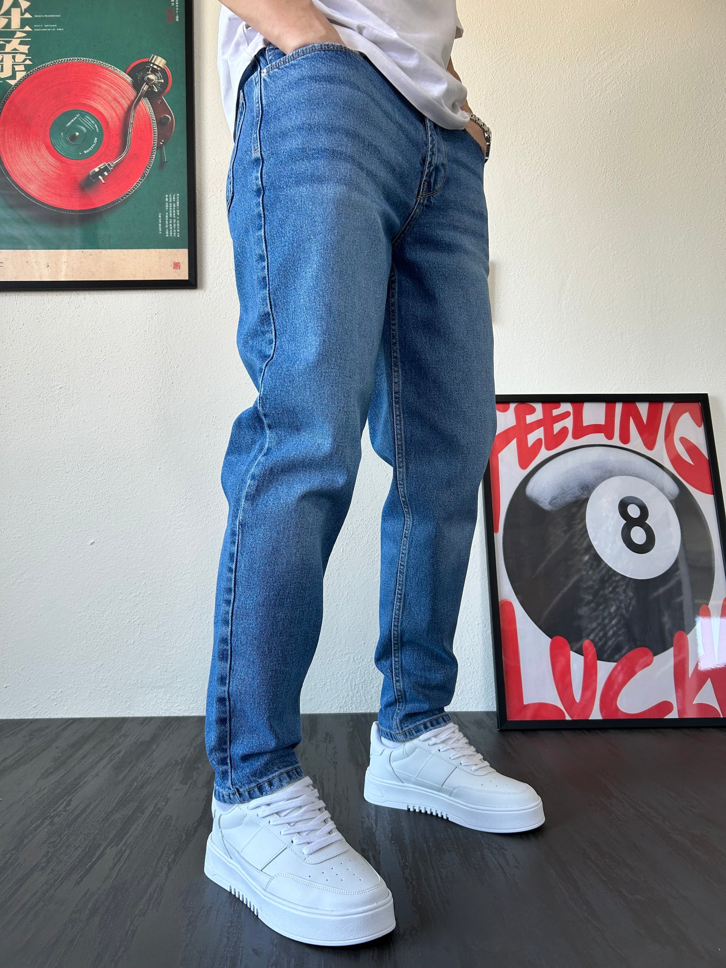 Mavi Yıkamalı Efektli Boyfriend Jean