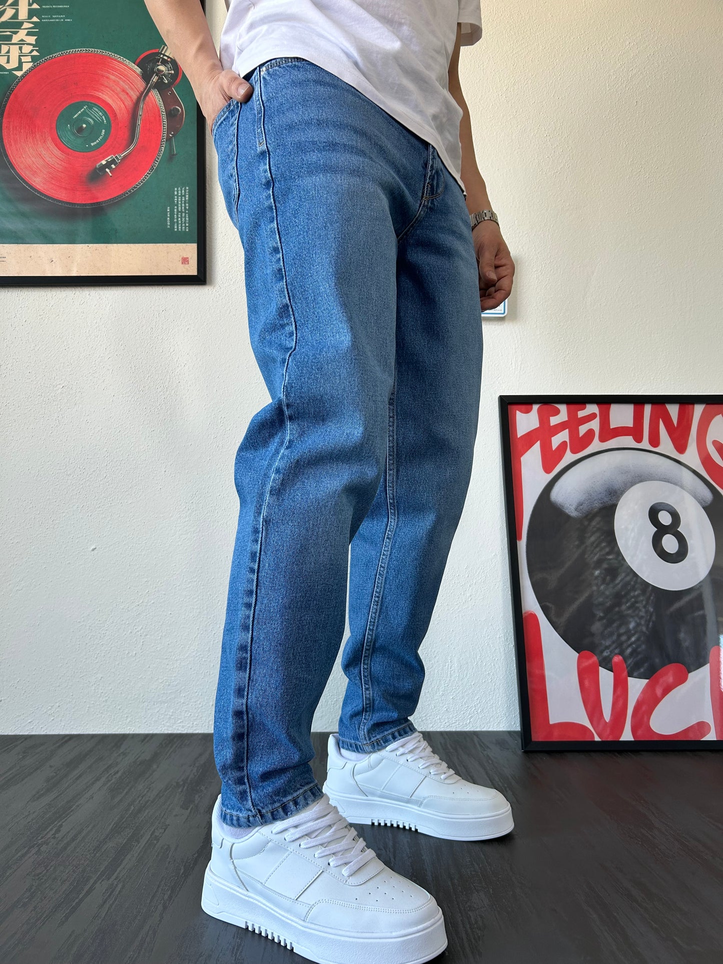 Mavi Yıkamalı Efektli Boyfriend Jean